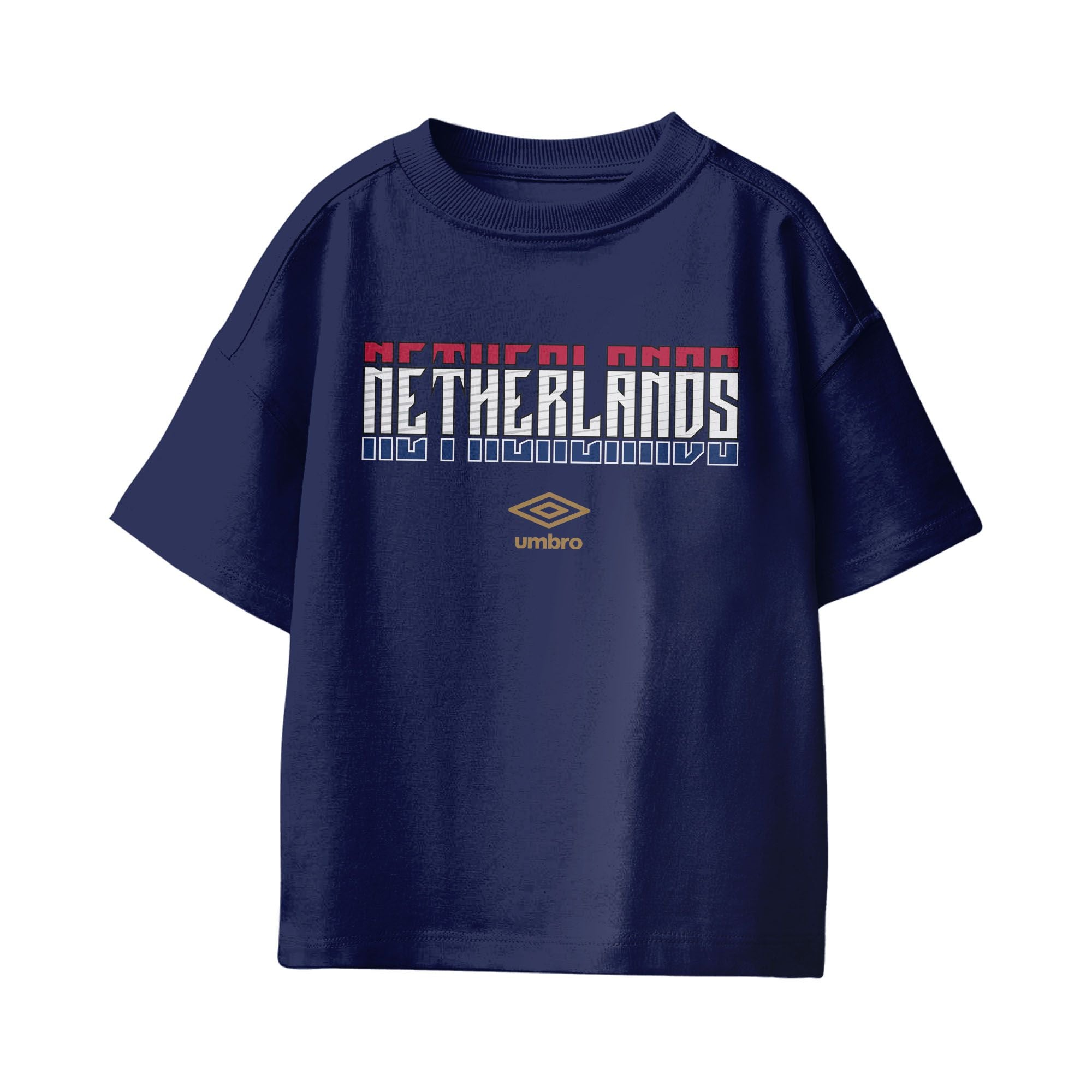 Umbro Kids Unisex Netherlands Stacked Soccer T-Shirt Navy