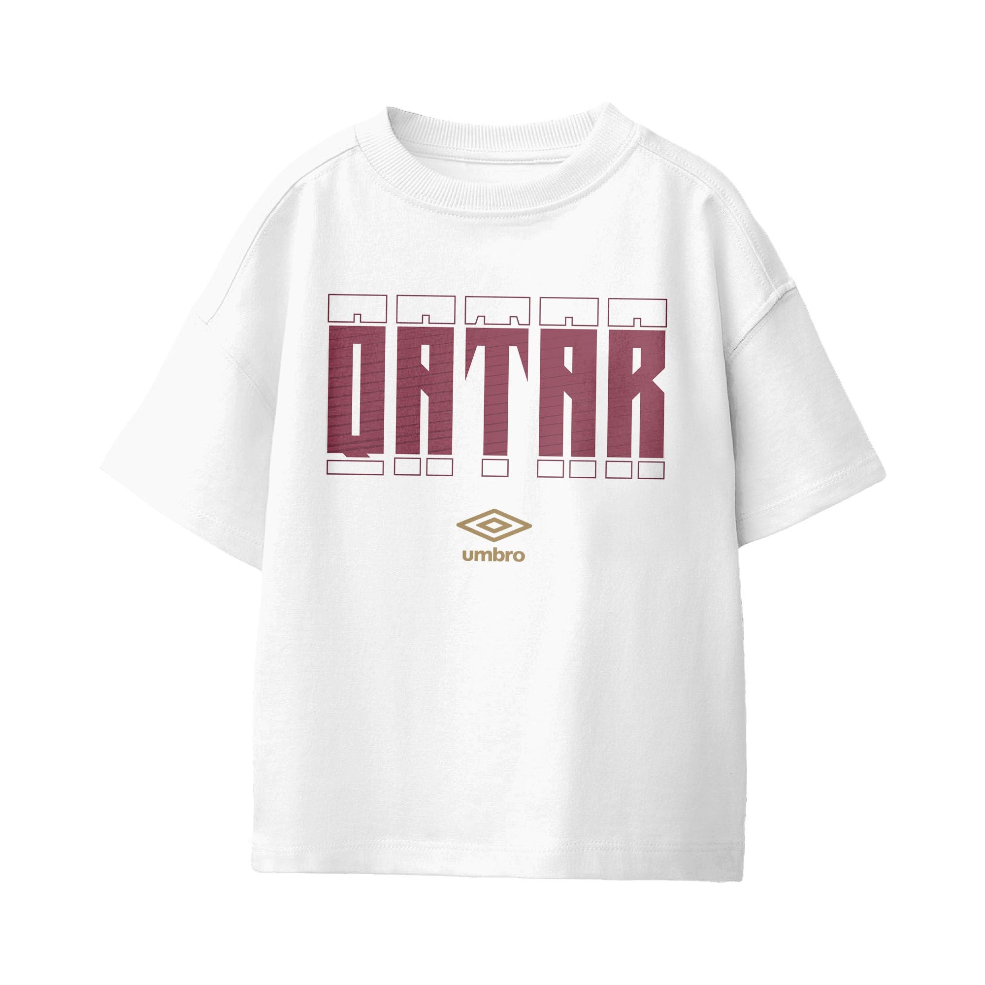 Umbro Kids Unisex Qatar Stacked Soccer T-Shirt White