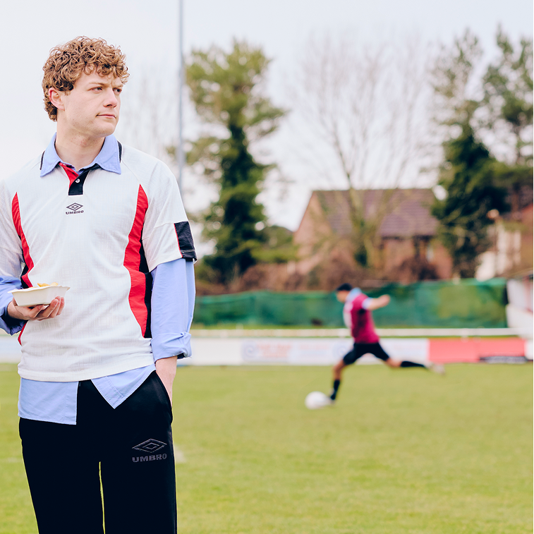 Collared retro soccer jersey in white with relaxed, boxy fit - Shop men's collar shirts by Umbro