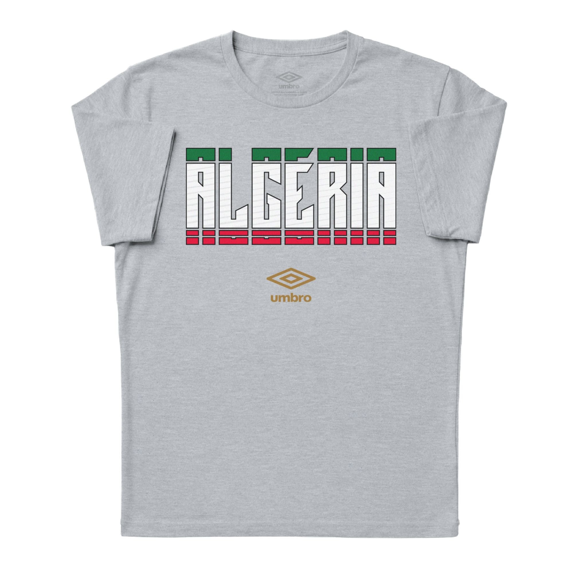 Algeria Stacked grey soccer tee in cotton with short sleeves - Shop men's workout tee shirts by Umbro.