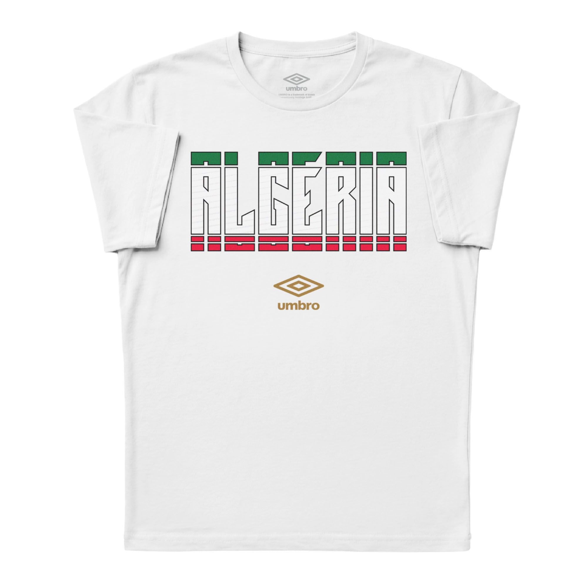 Algeria Stacked white soccer tee in cotton with short sleeves - Shop men's workout tee shirts by Umbro.