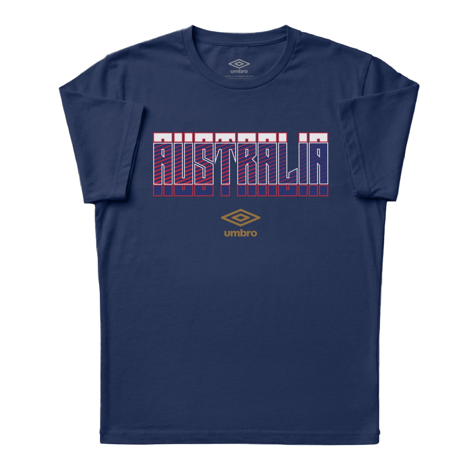 Australia Stacked navy blue soccer tee in cotton with short sleeves and round neck - Shop men's graphic tees by Umbro.