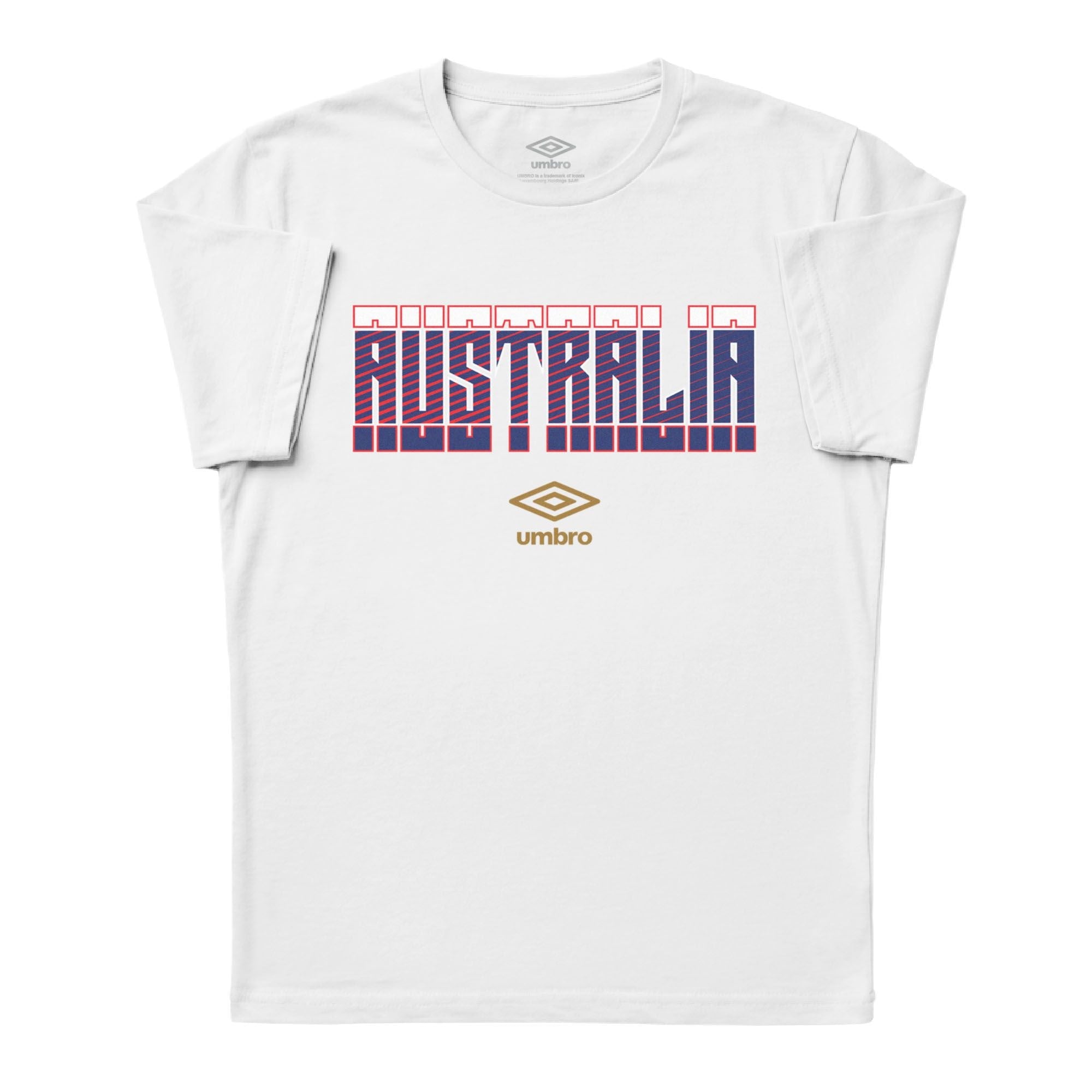 Australia Stacked white soccer tee in cotton with short sleeves and round neck - Shop men's graphic tees by Umbro.