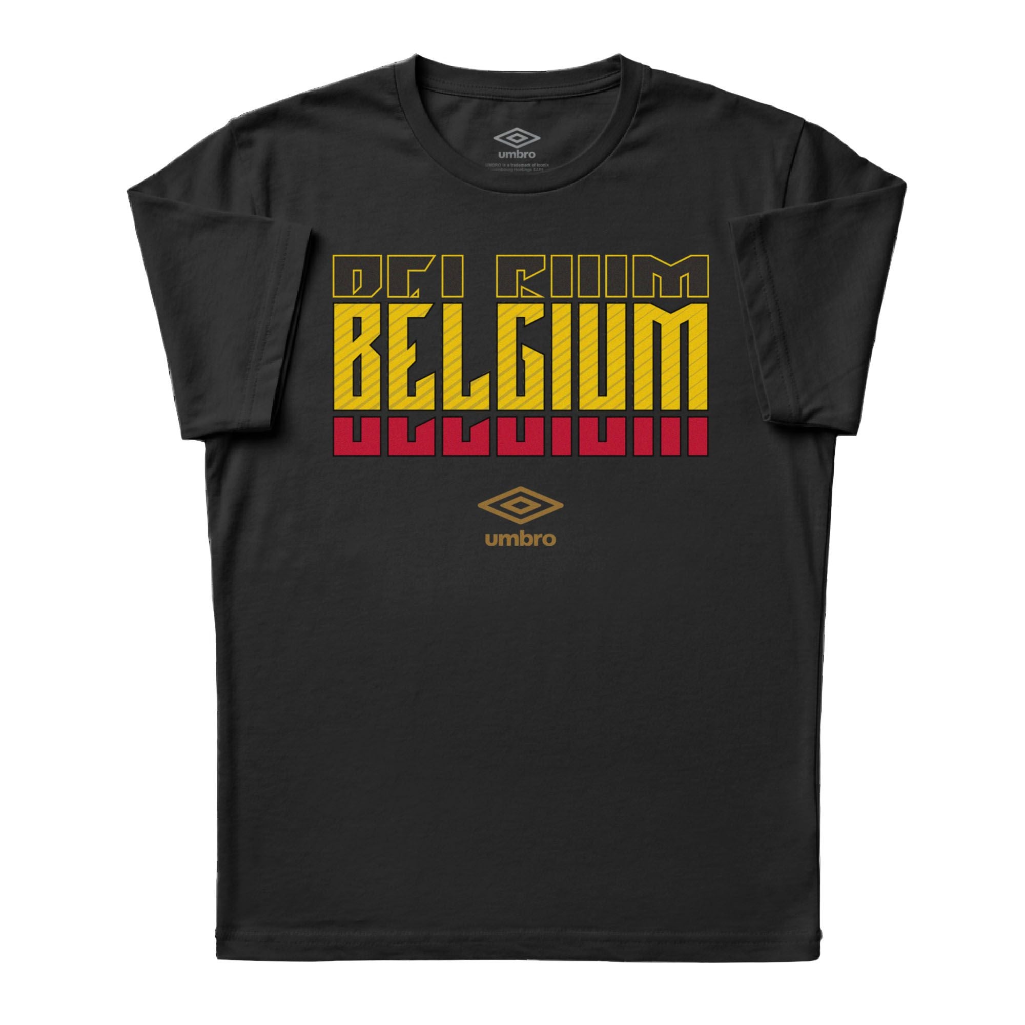 Belgium Stacked black soccer tee in cotton with short sleeves and round neck - Shop men's graphic tee shirts by Umbro