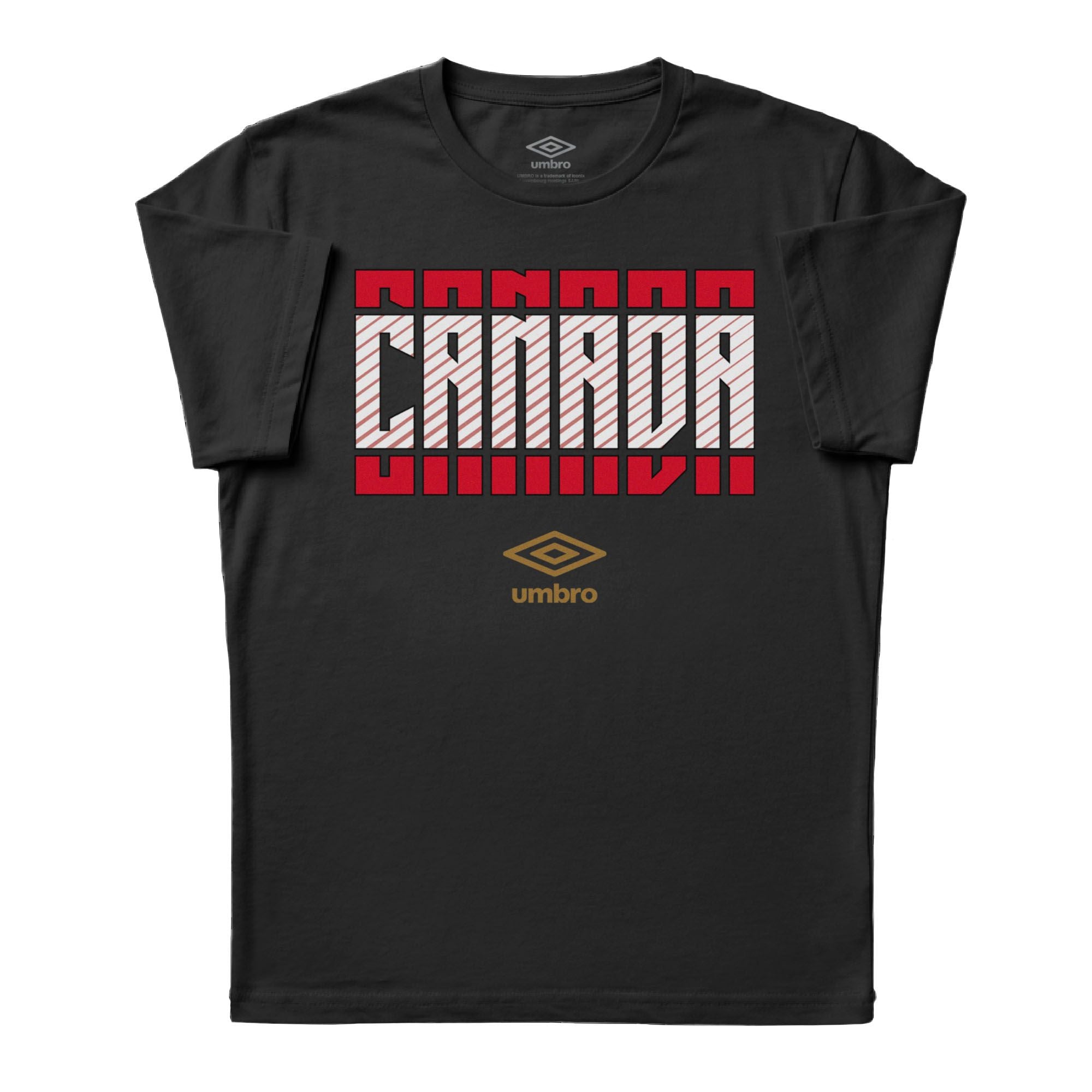 Canada Stacked black soccer tee in 100% cotton with short sleeves and round neck - Shop men's graphic tee shirts by Umbro