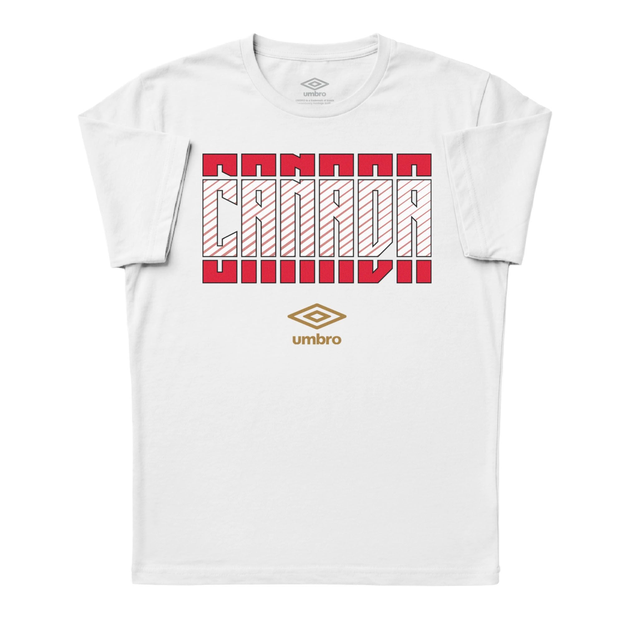Canada Stacked white soccer tee in cotton with short sleeves and round neck - Shop men's graphic tee shirts by Umbro