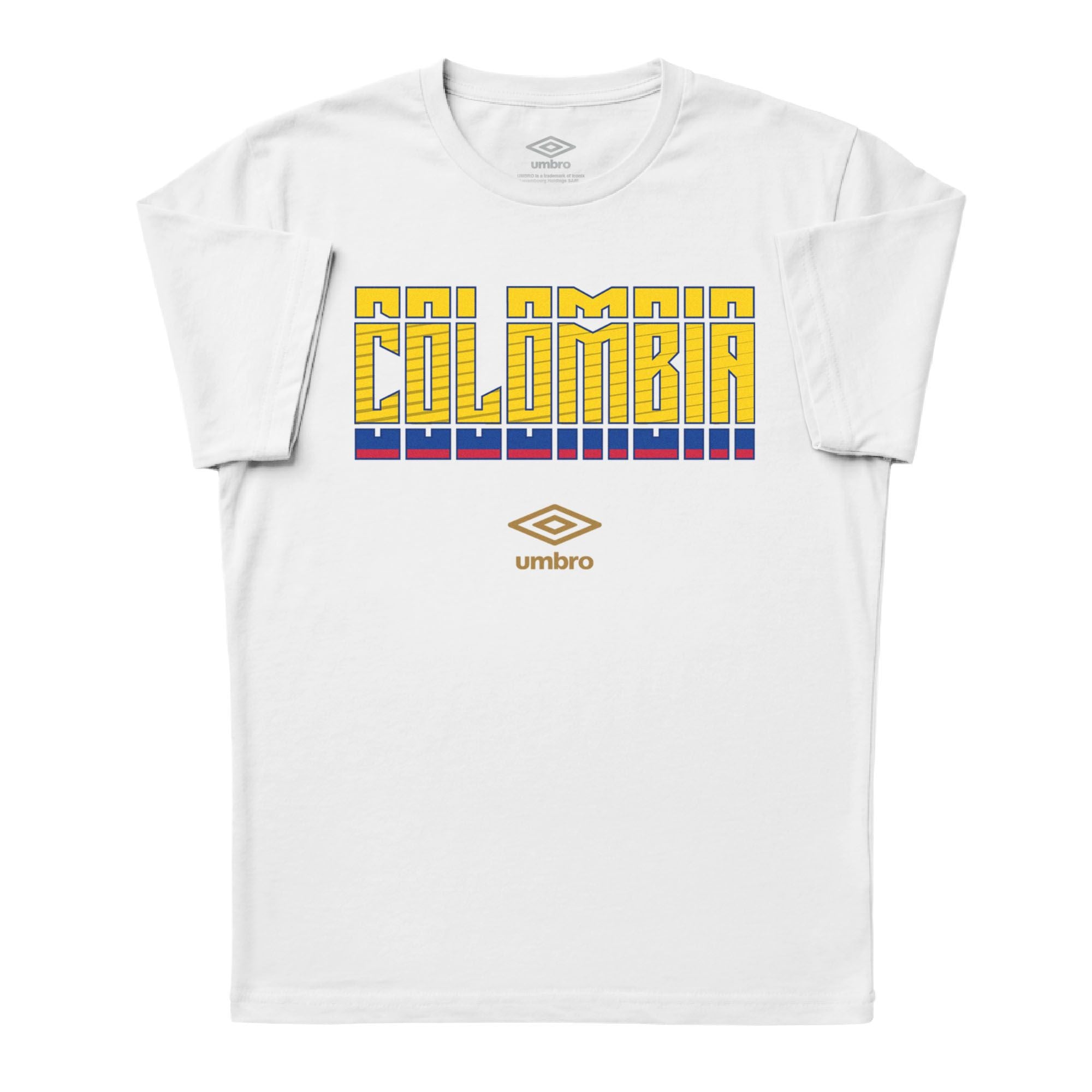 Colombia Stacked white soccer tee in cotton with short sleeves and round neck - Shop men's graphic tee shirts by Umbro