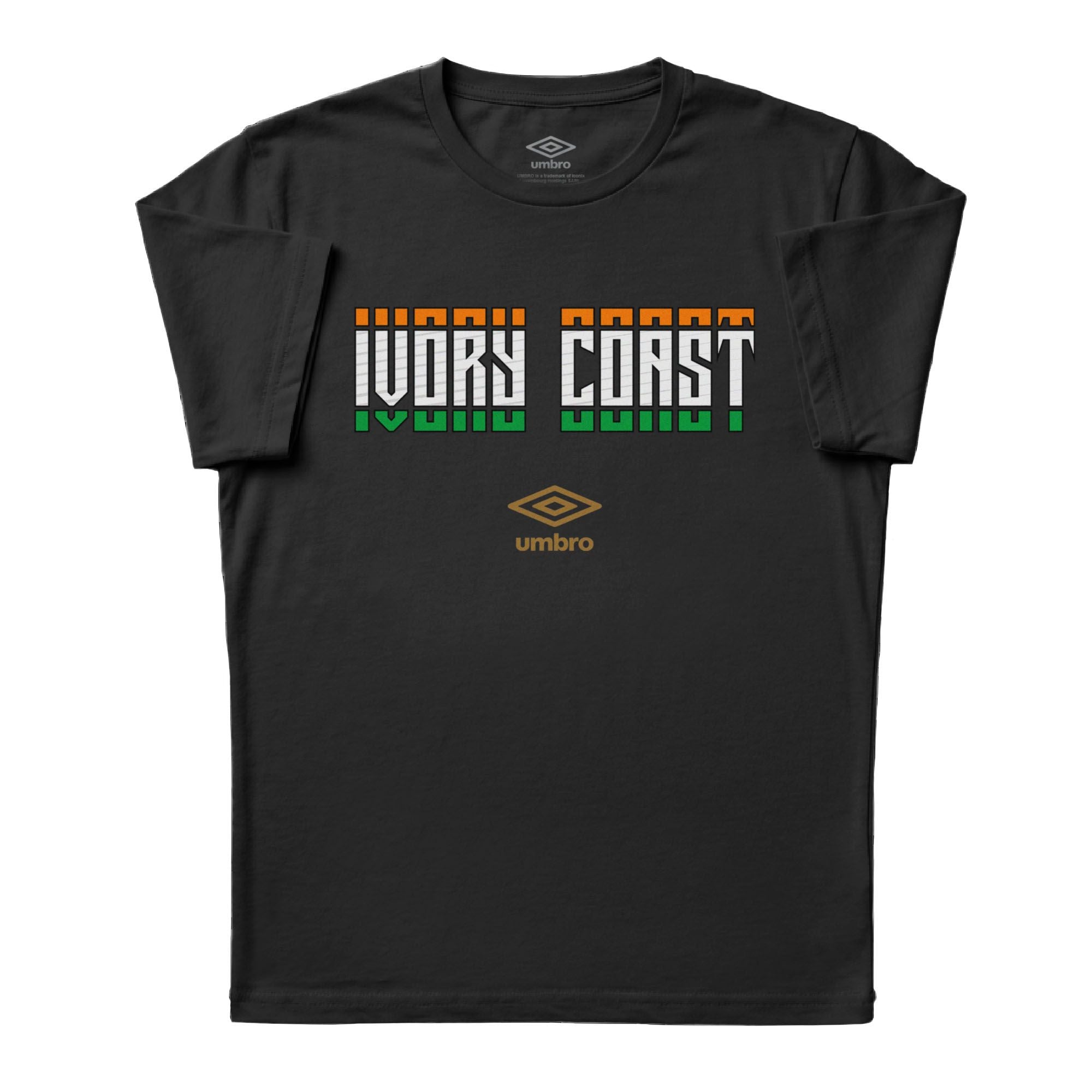 Côte d'Ivoire Stacked black soccer tee in cotton with short sleeves - Shop men's workout tee shirts by Umbro.