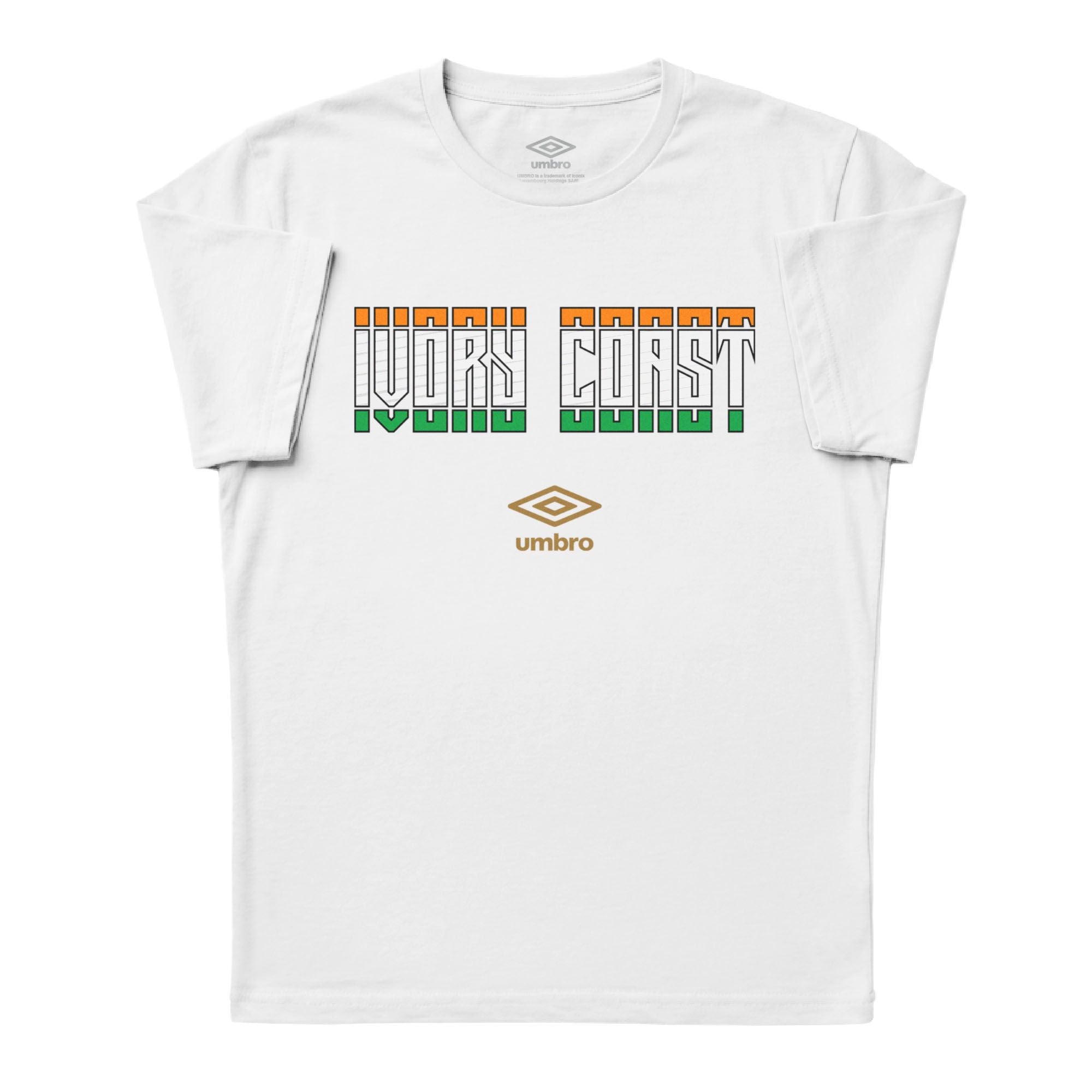 Côte d'Ivoire Stacked white soccer tee in cotton with short sleeves - Shop men's workout tee shirts by Umbro.