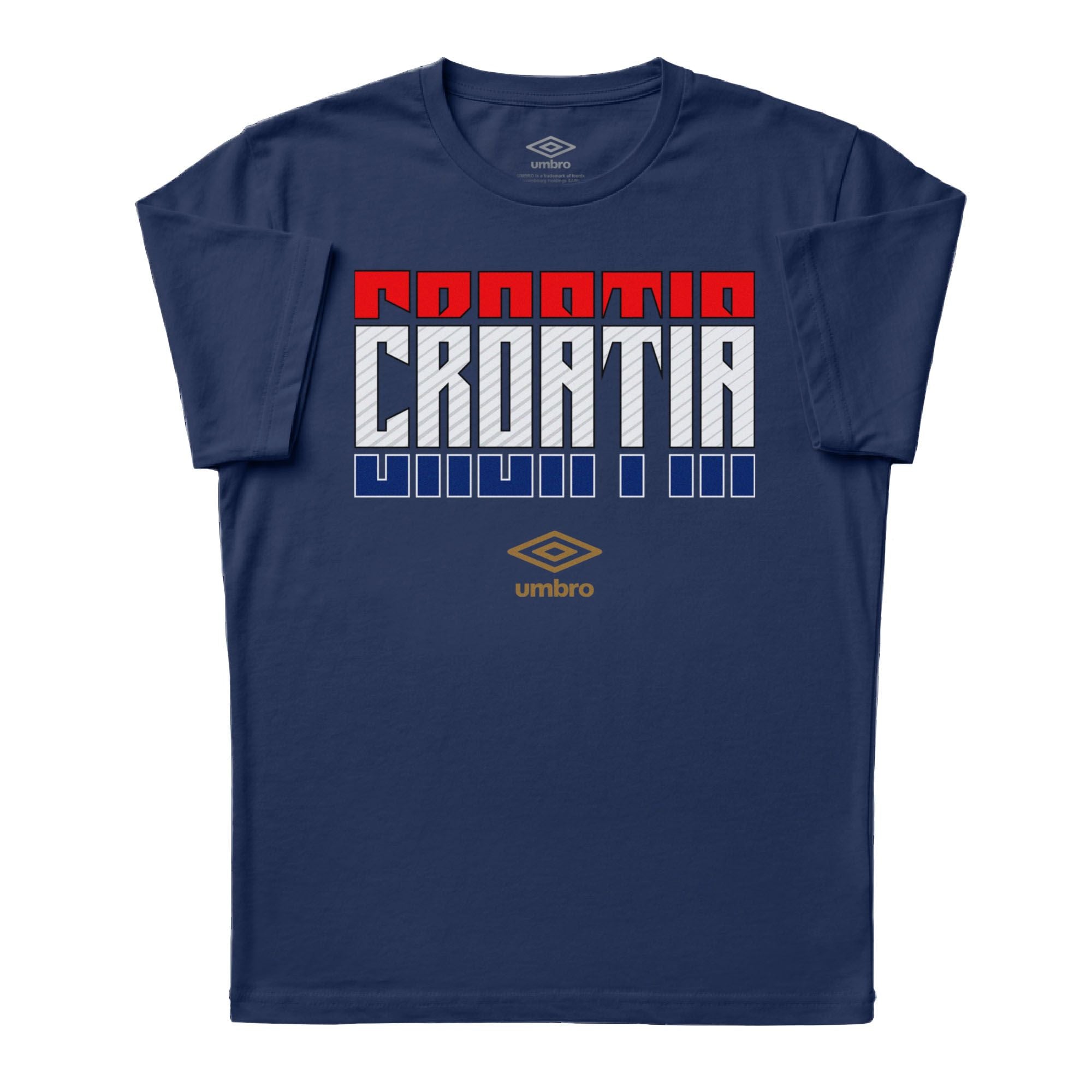 Croatia Stacked navy blue soccer tee in cotton with short sleeves and round neck - Shop men's graphic tee shirts by Umbro