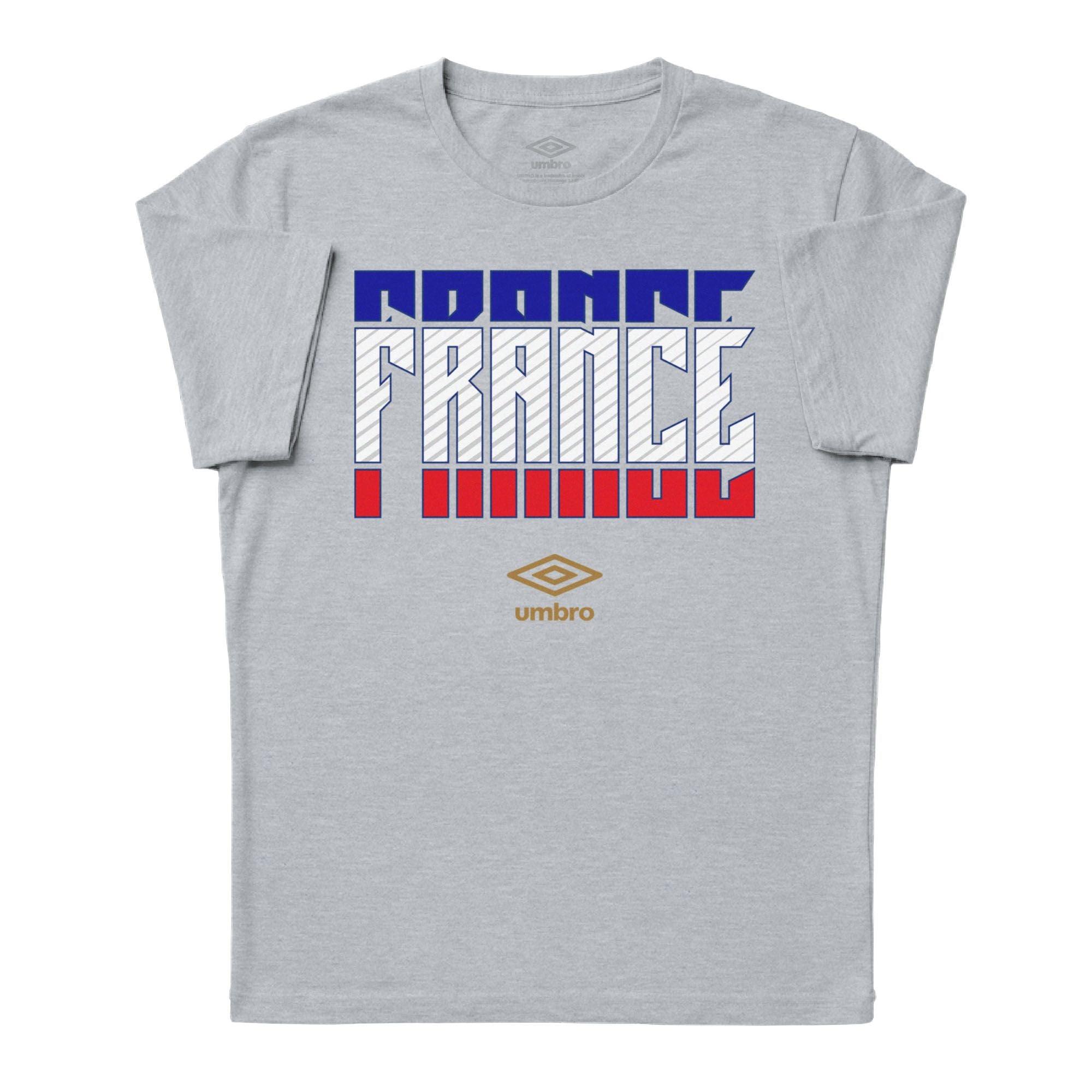 France Stacked grey soccer tee in 100% cotton with short sleeves and round neck. Shop men's workout tees by Umbro.
