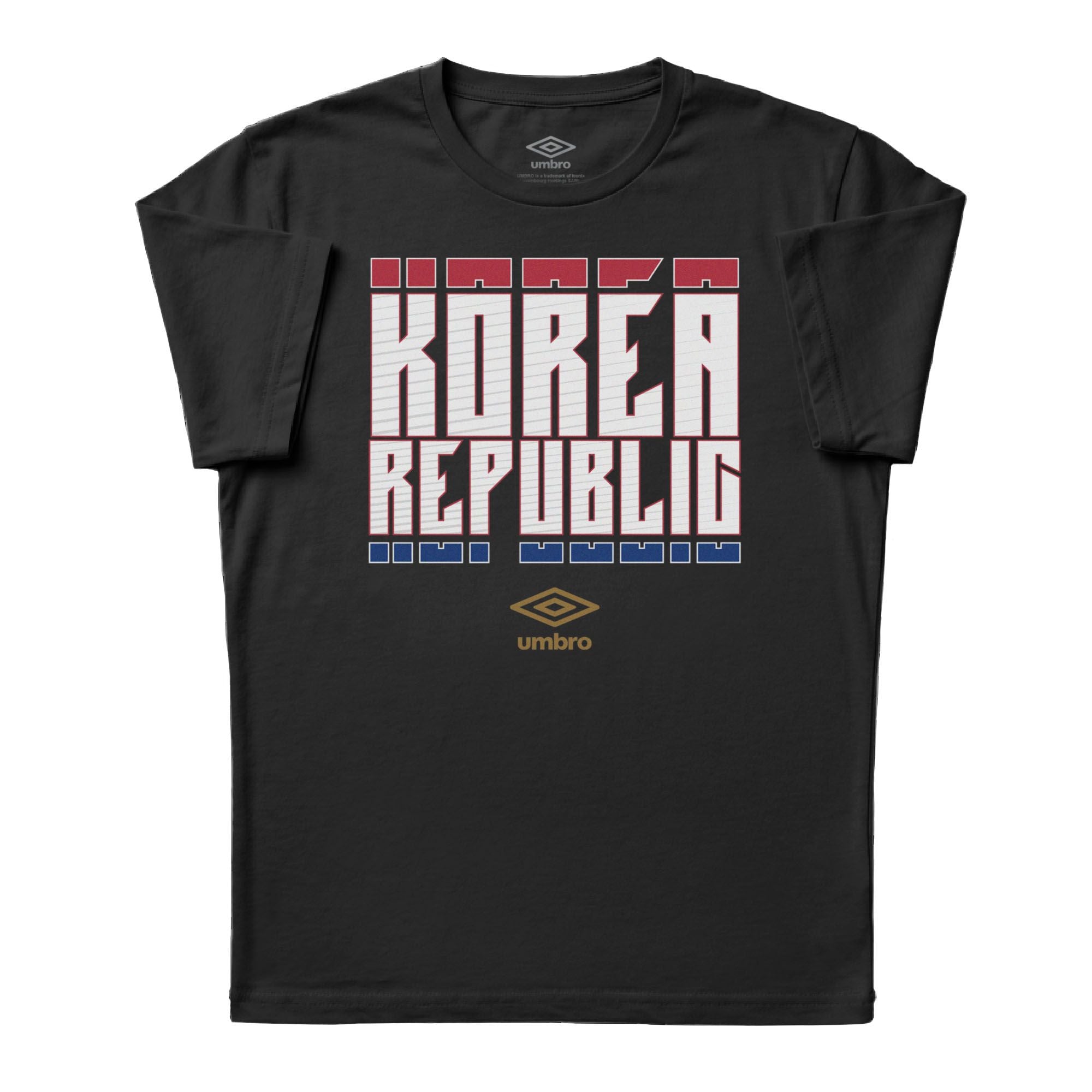 Korea Stacked black soccer tee in 100% cotton with short sleeves and round neck - Shop men's workout tees by Umbro
