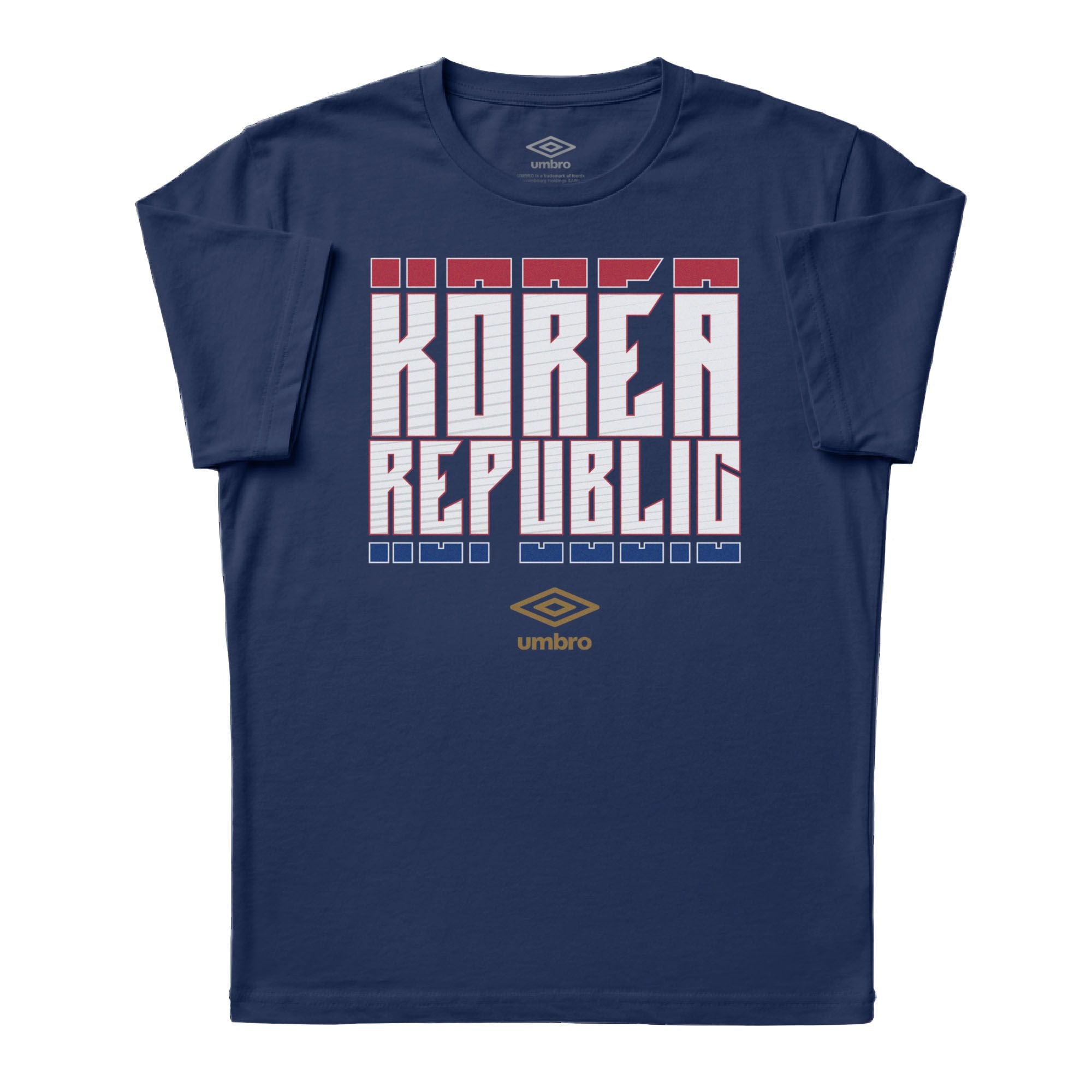 Korea Stacked navy blue soccer tee in cotton with short sleeves and round neck - Shop men's workout tees by Umbro