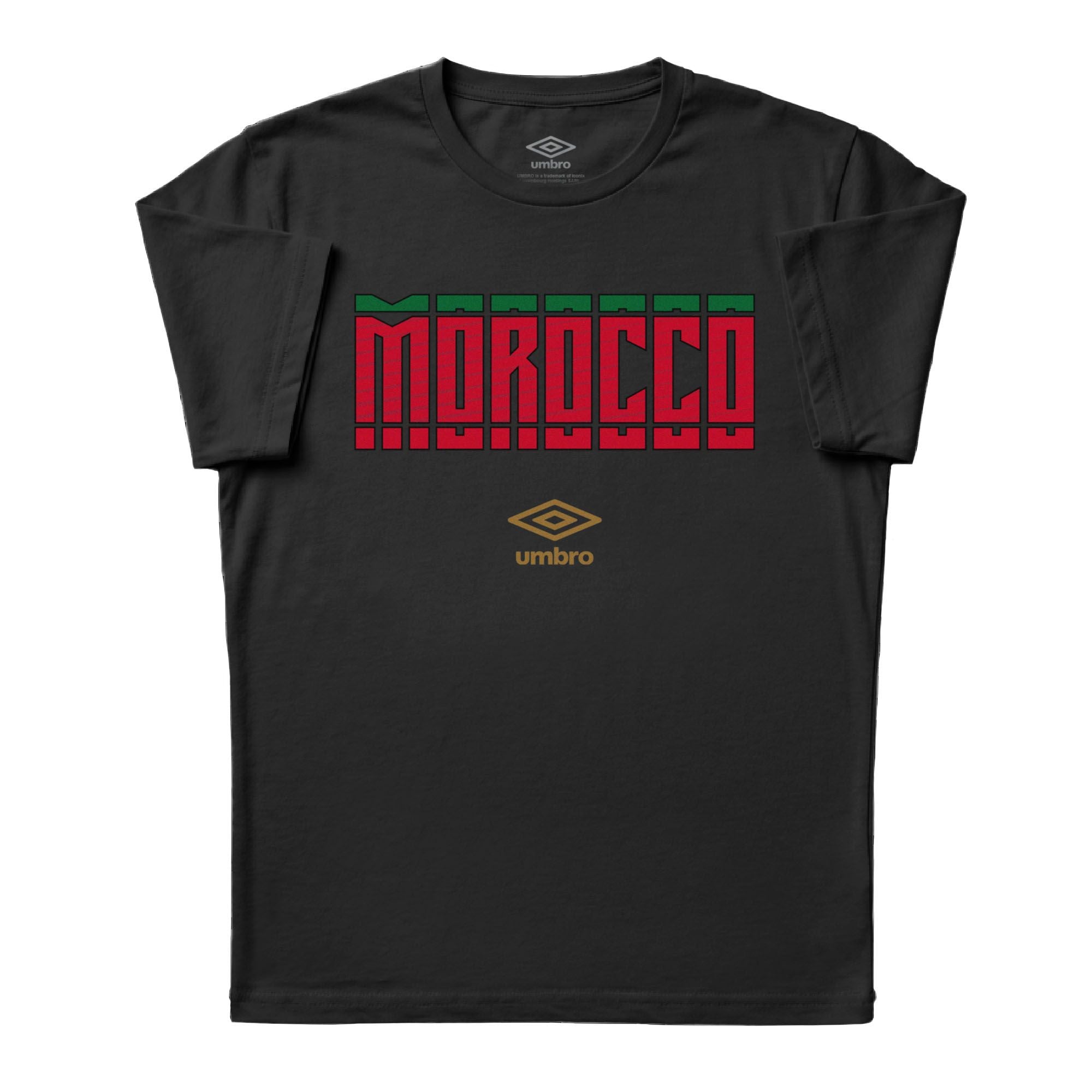 Morocco Stacked black soccer tee in cotton with short sleeves - Shop men's workout tee shirts by Umbro.