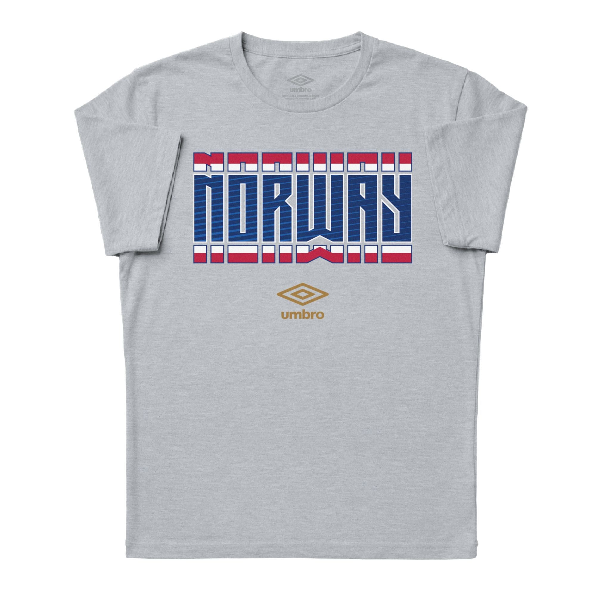 Norway Stacked grey soccer tee in 100% cotton with short sleeves and round neck. Shop men's graphic tees by Umbro.
