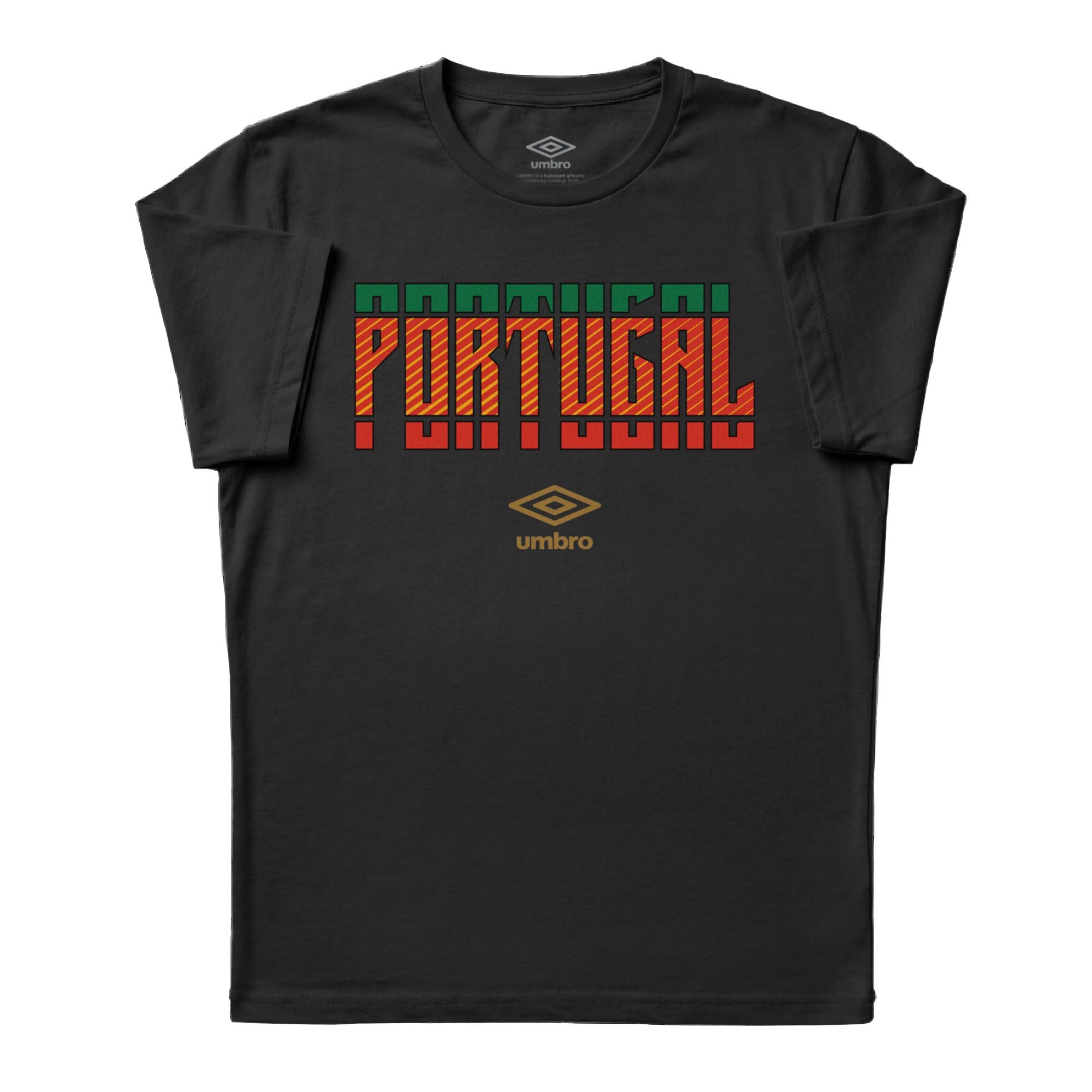 Portugal Stacked black soccer tee in 100% cotton with short sleeves and round neck - Shop men's graphic tees by Umbro.
