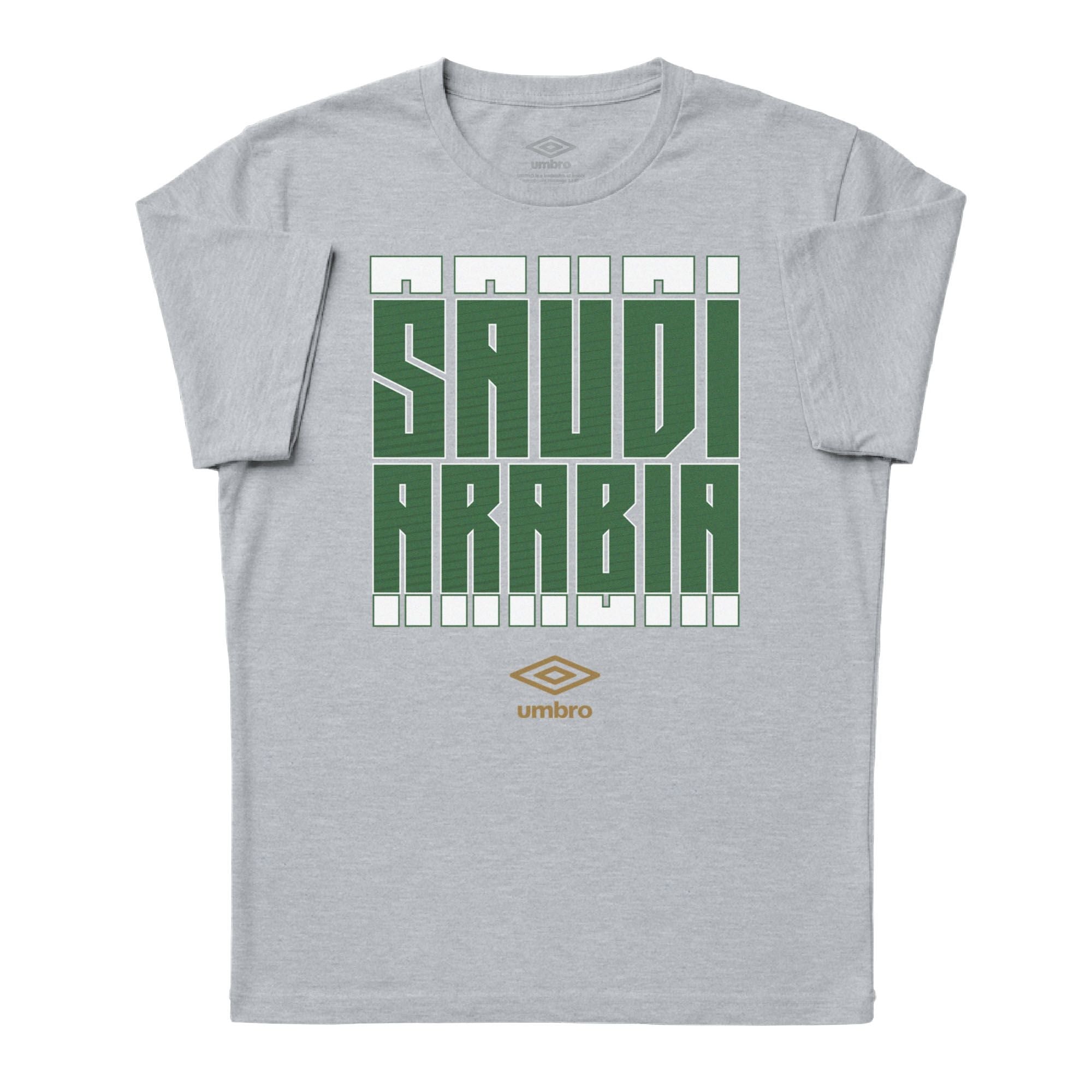 Saudi Arabia Stacked grey soccer tee in cotton with short sleeves and round neck - Shop men's workout tees by Umbro.