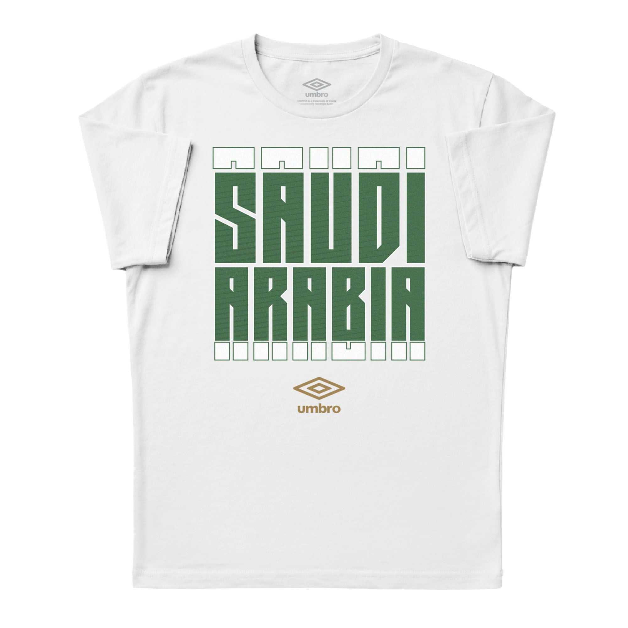 Saudi Arabia Stacked white soccer tee in cotton with short sleeves and round neck - Shop men's workout tees by Umbro