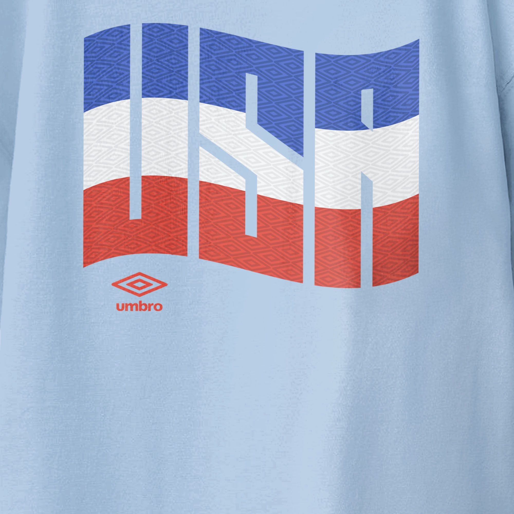 USA wavy graphic soccer light blue tee. Shop football team tee in soft cotton by Umbro.