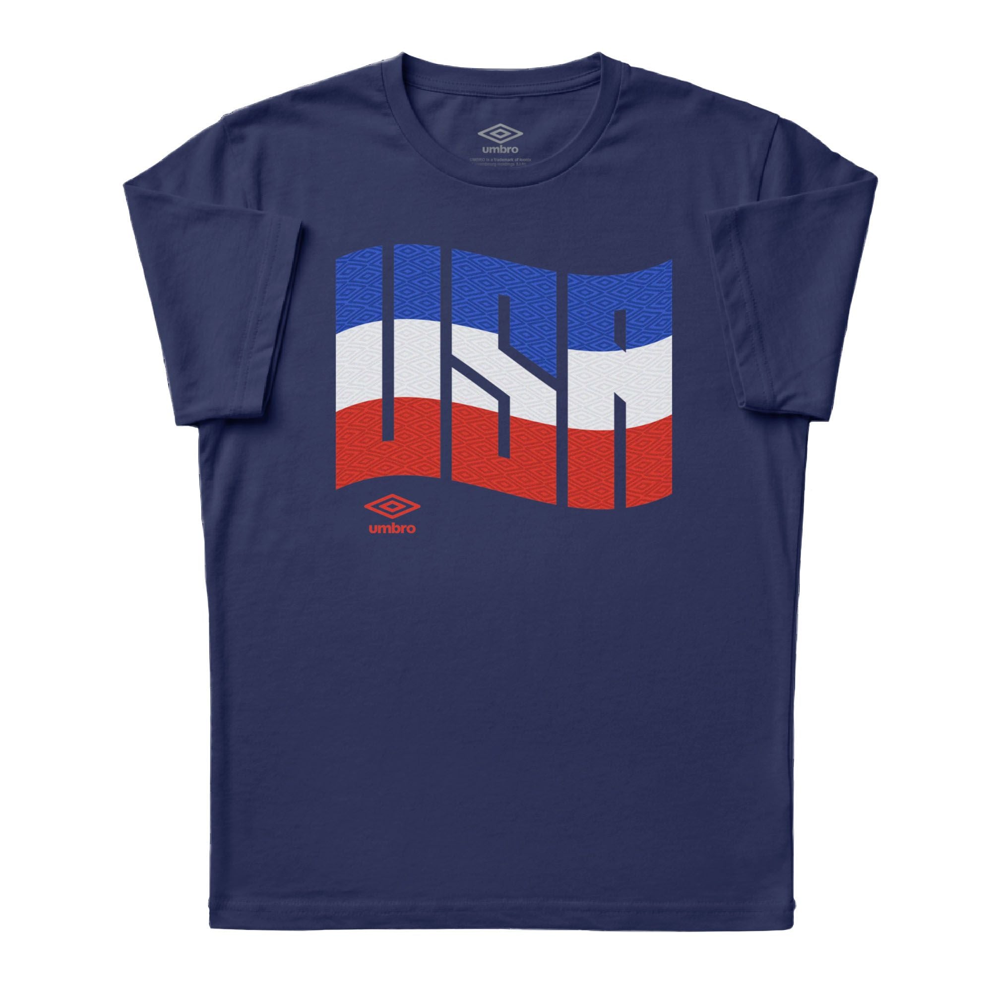 USA wavy graphic navy blue soccer T-shirts. Shop football team tees in soft cotton by Umbro.