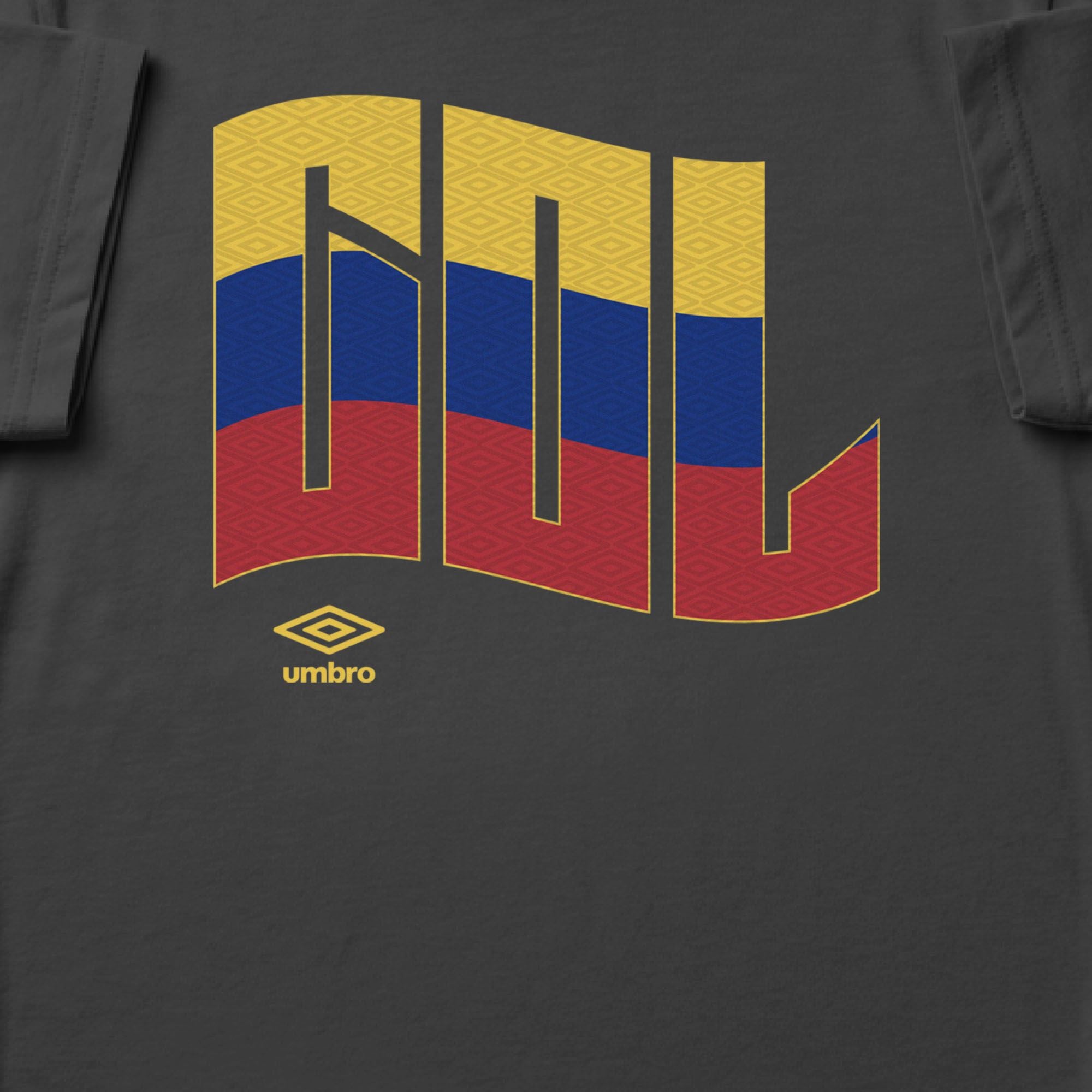 Colombia wavy graphic black soccer Tshirt / Shop football team tees in soft cotton by Umbro.