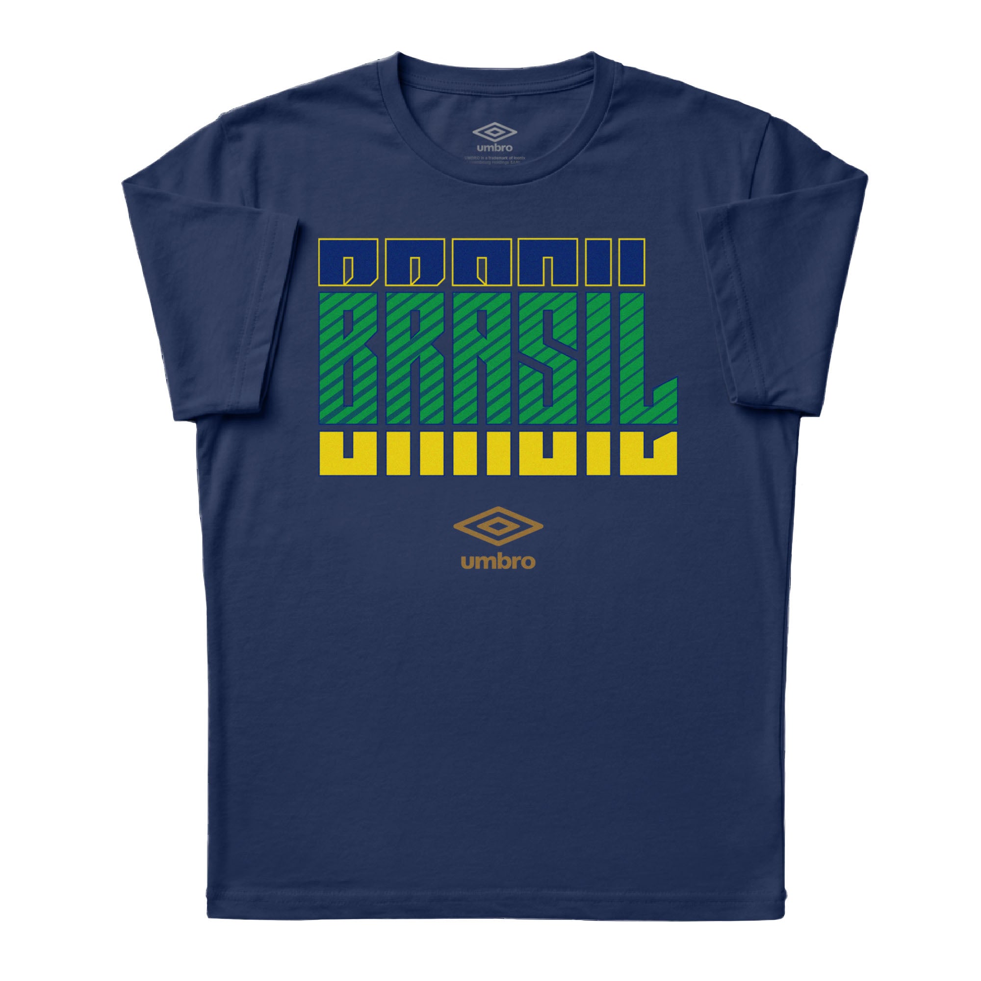 Brazil Stacked navy blue soccer tee in cotton with short sleeves and round neck - Shop men's graphic tee shirts by Umbro