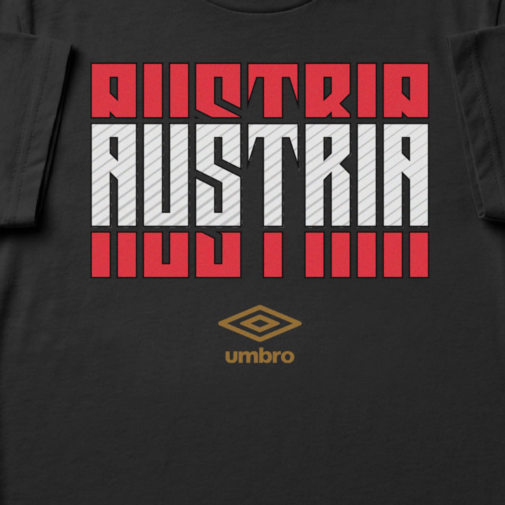 Austria Stacked black soccer tee in 100%
cotton with short sleeves - Shop men's graphic tee shirts by Umbro.