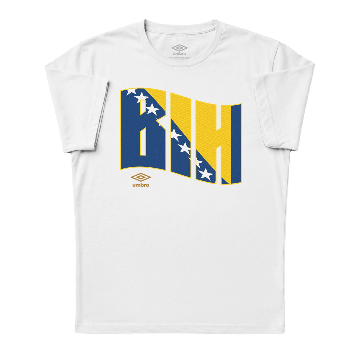 Bosnia and Herzegovina wavy graphic white soccer tees. Shop football team t-shirts in soft cotton by Umbro.