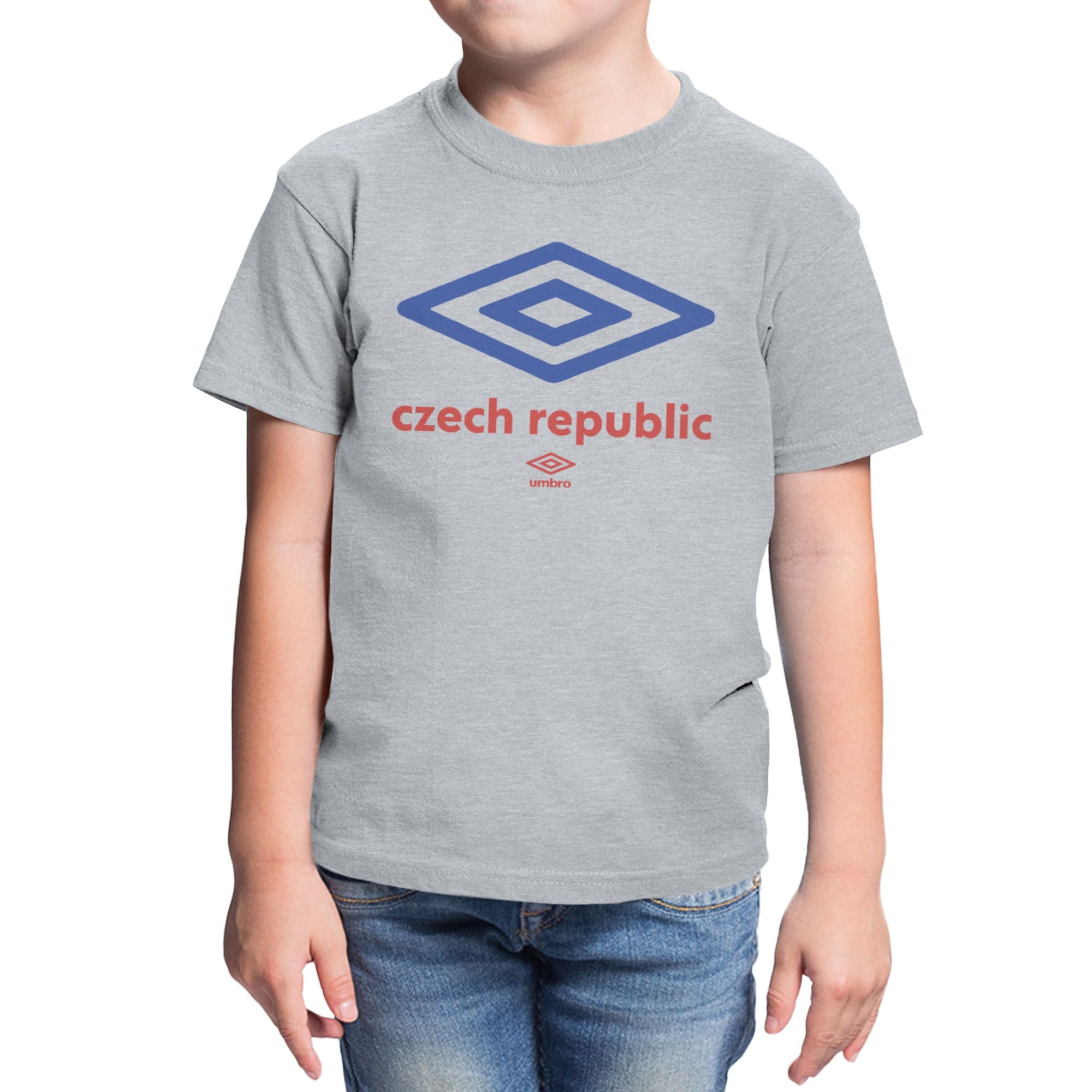 Umbro Kids Grey Czech Republic Diamond Logo T-Shirt 100% cotton. Shop kids logo tees by Umbro.