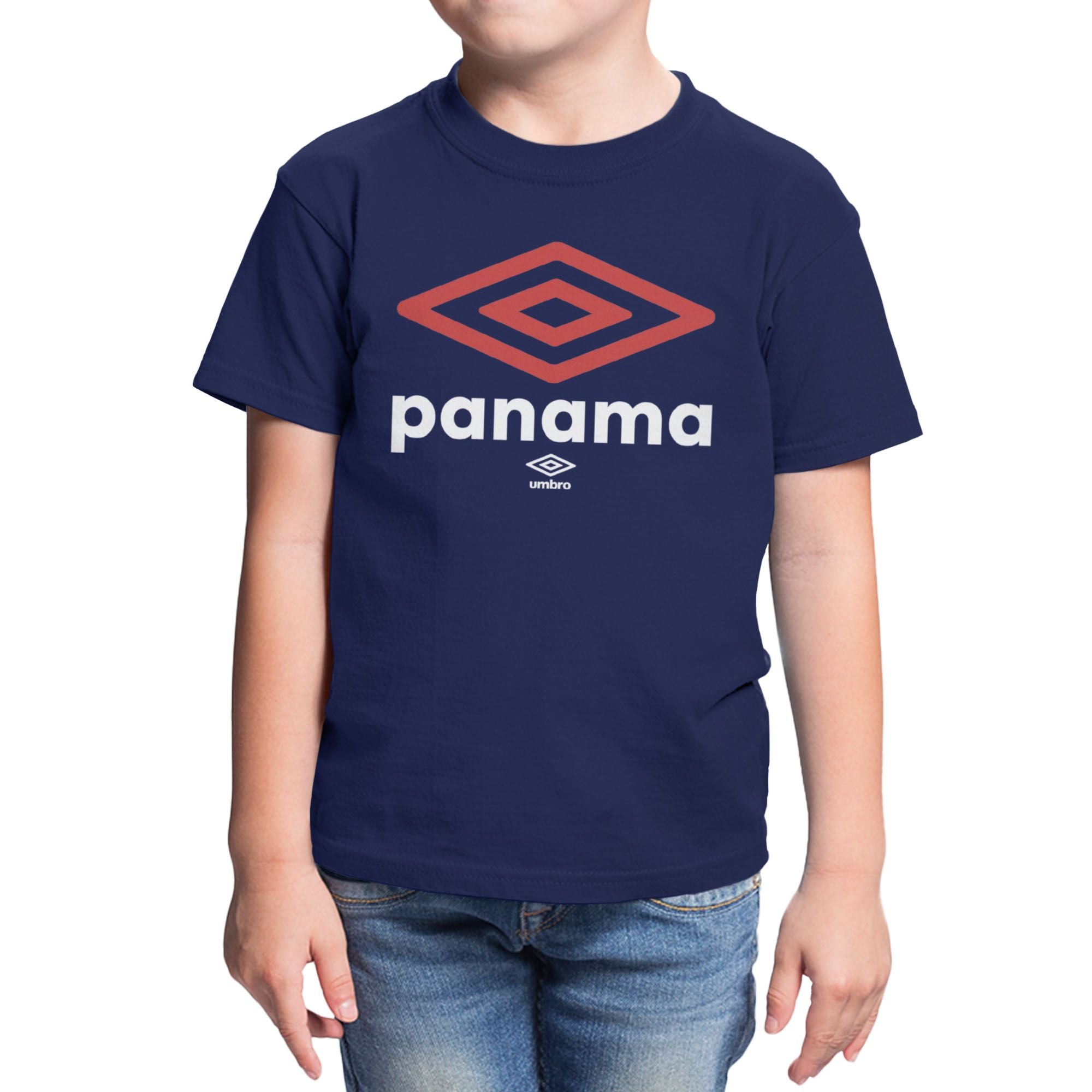 Umbro Kids Navy Panama Diamond Logo T-Shirt 100% cotton. Shop kids logo tees by Umbro.