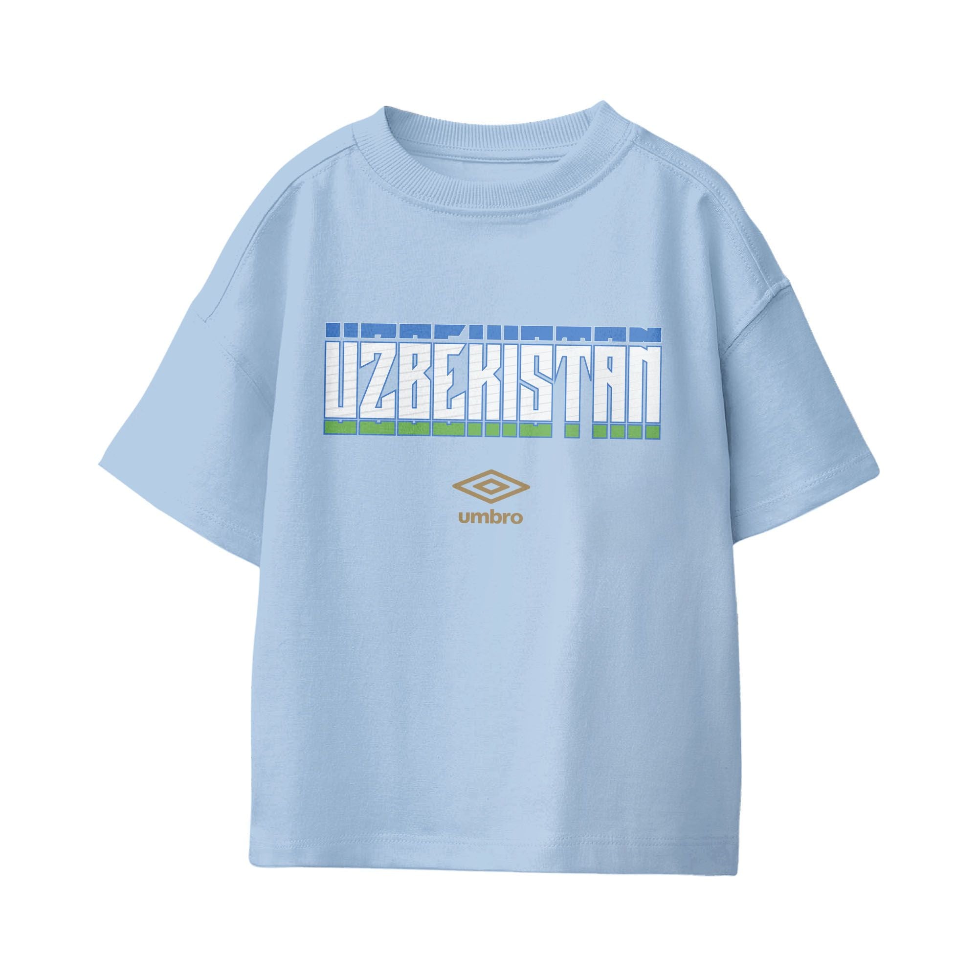Umbro Kids Unisex Uzbekistan Stacked Soccer T-Shirt Light Blue