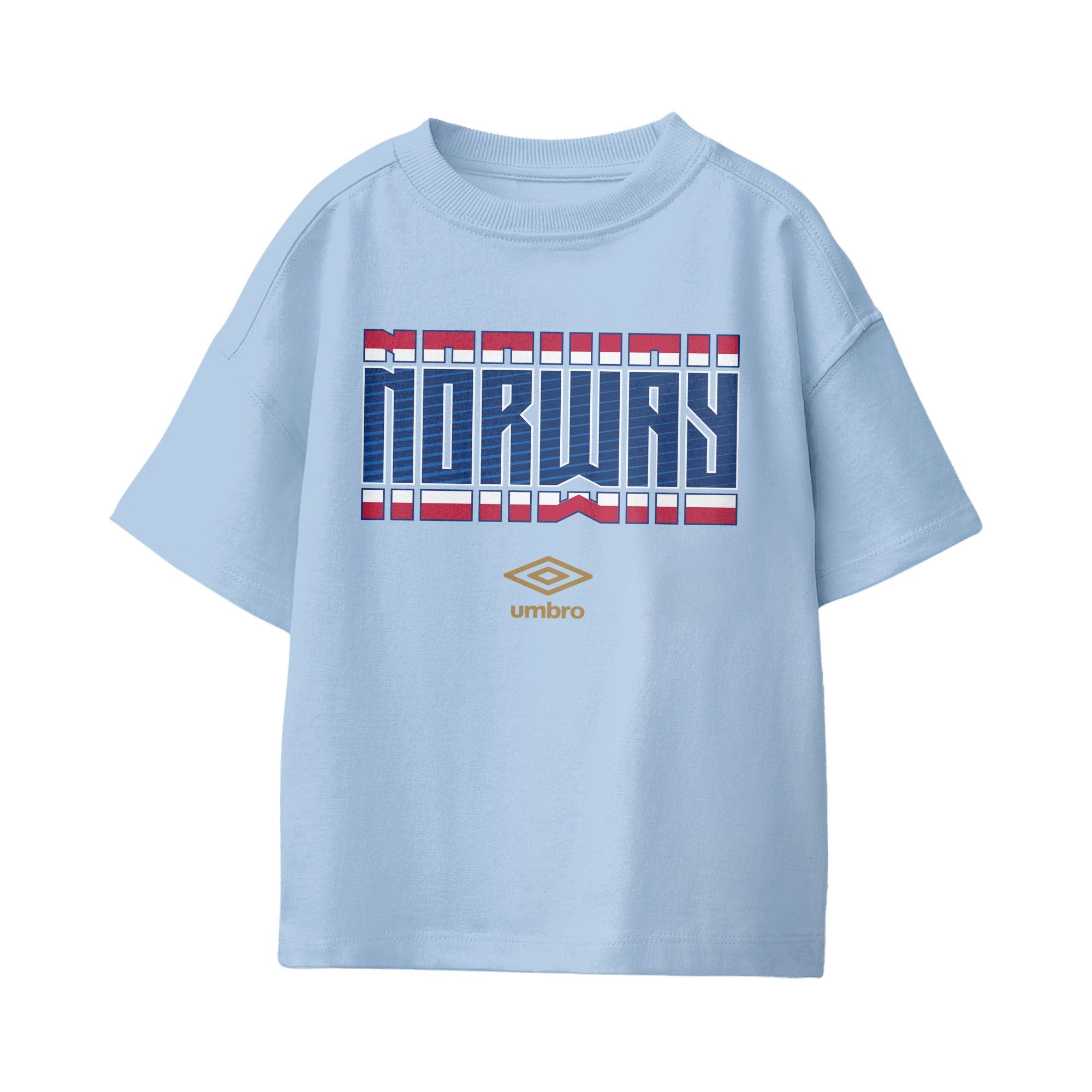 Umbro Kids Unisex Norway Stacked Soccer T-Shirt Light Blue
