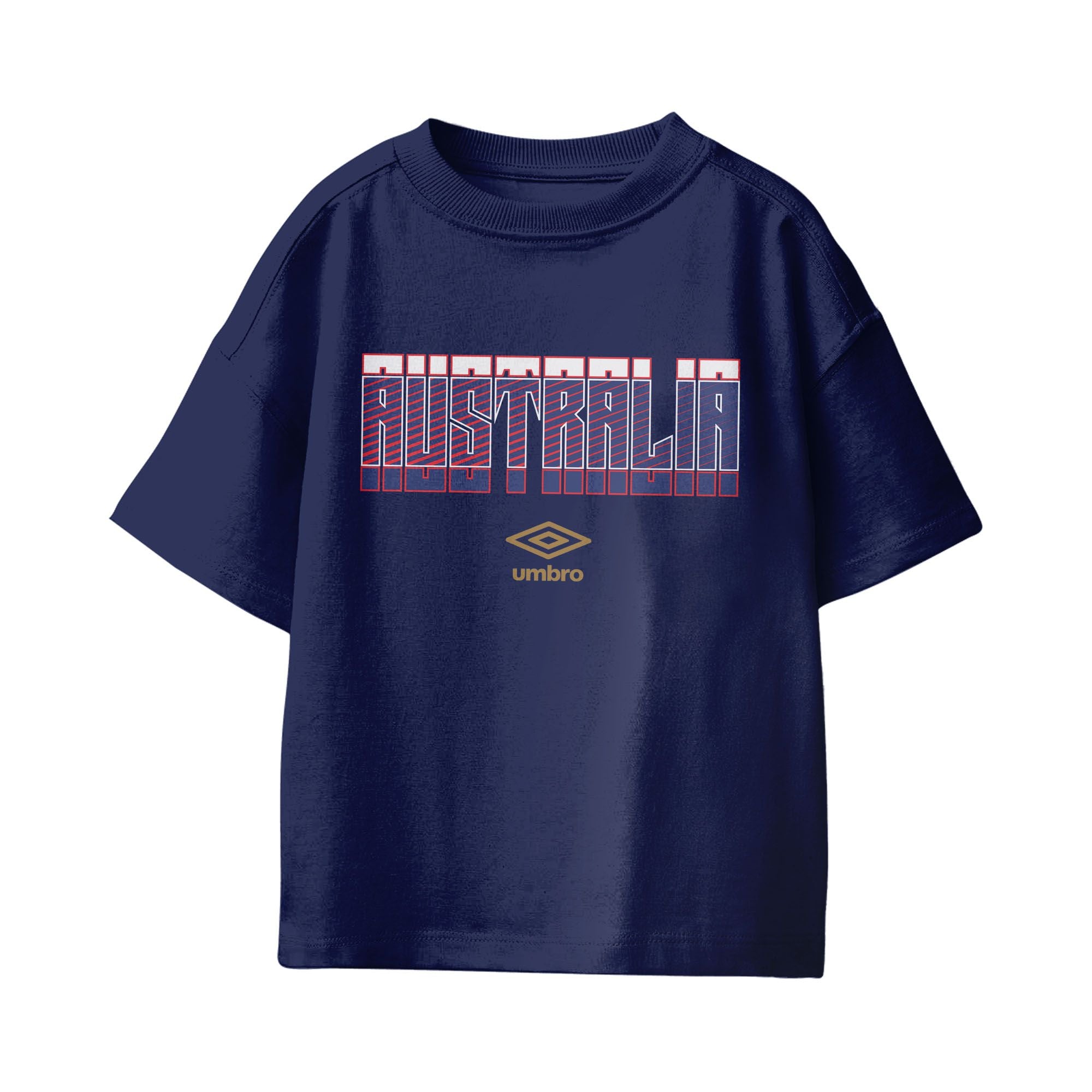 Umbro Kids Unisex Australia Stacked Soccer T-Shirt Navy