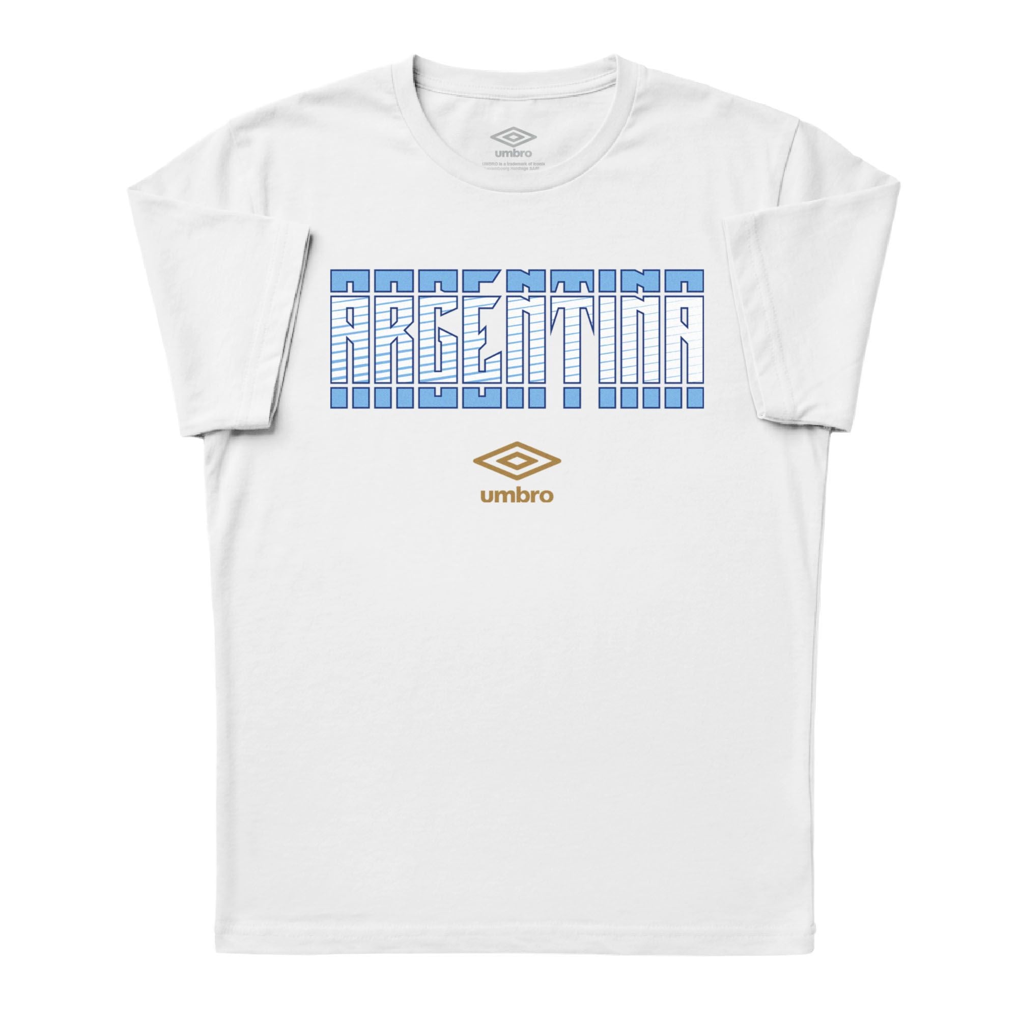 Argentina Stacked white soccer tee in cotton with short sleeves - Shop men's workout tee shirts by Umbro.