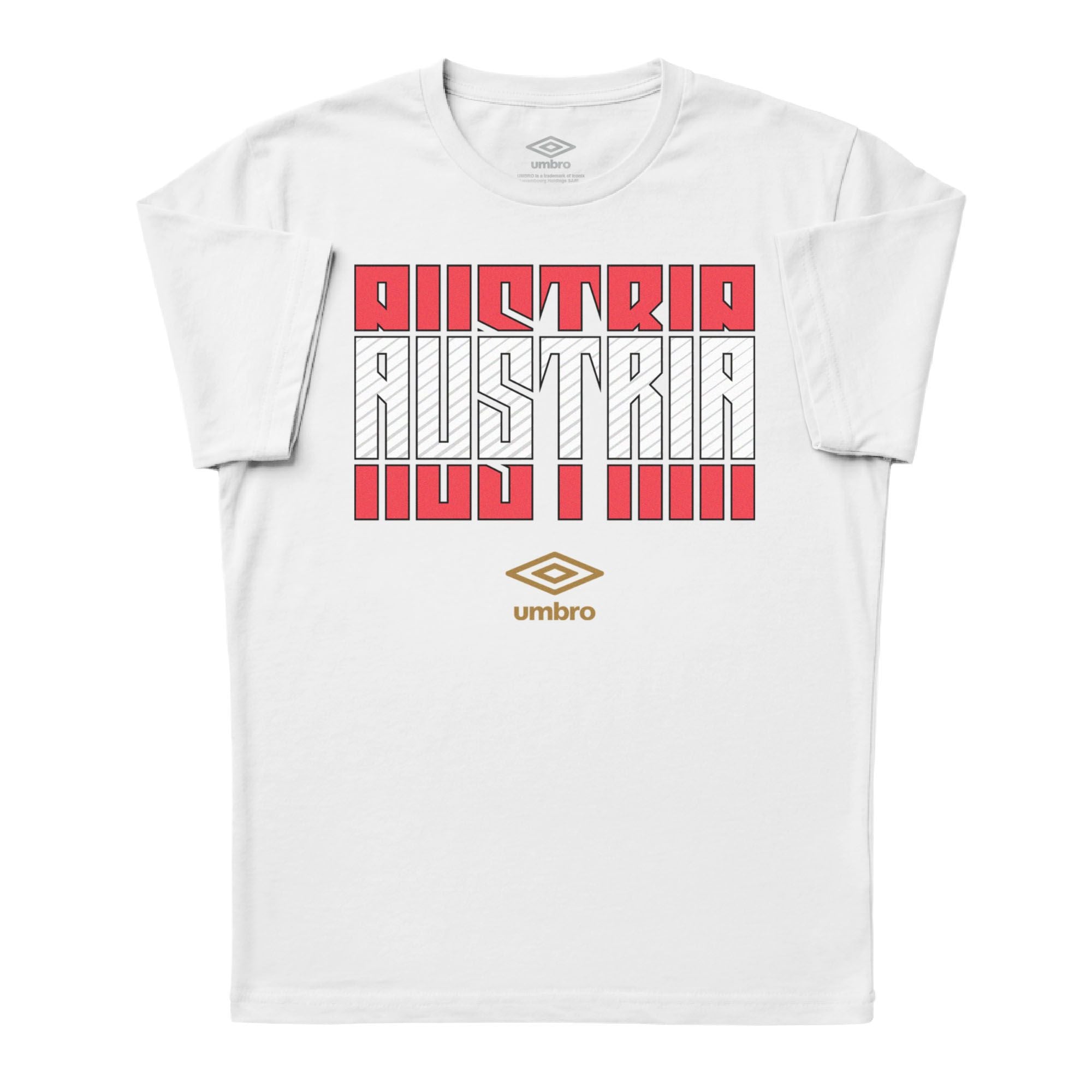 Austria Stacked white soccer tee in 100% cotton with short sleeves and round neck - Shop men's graphic tee shirts by Umbro