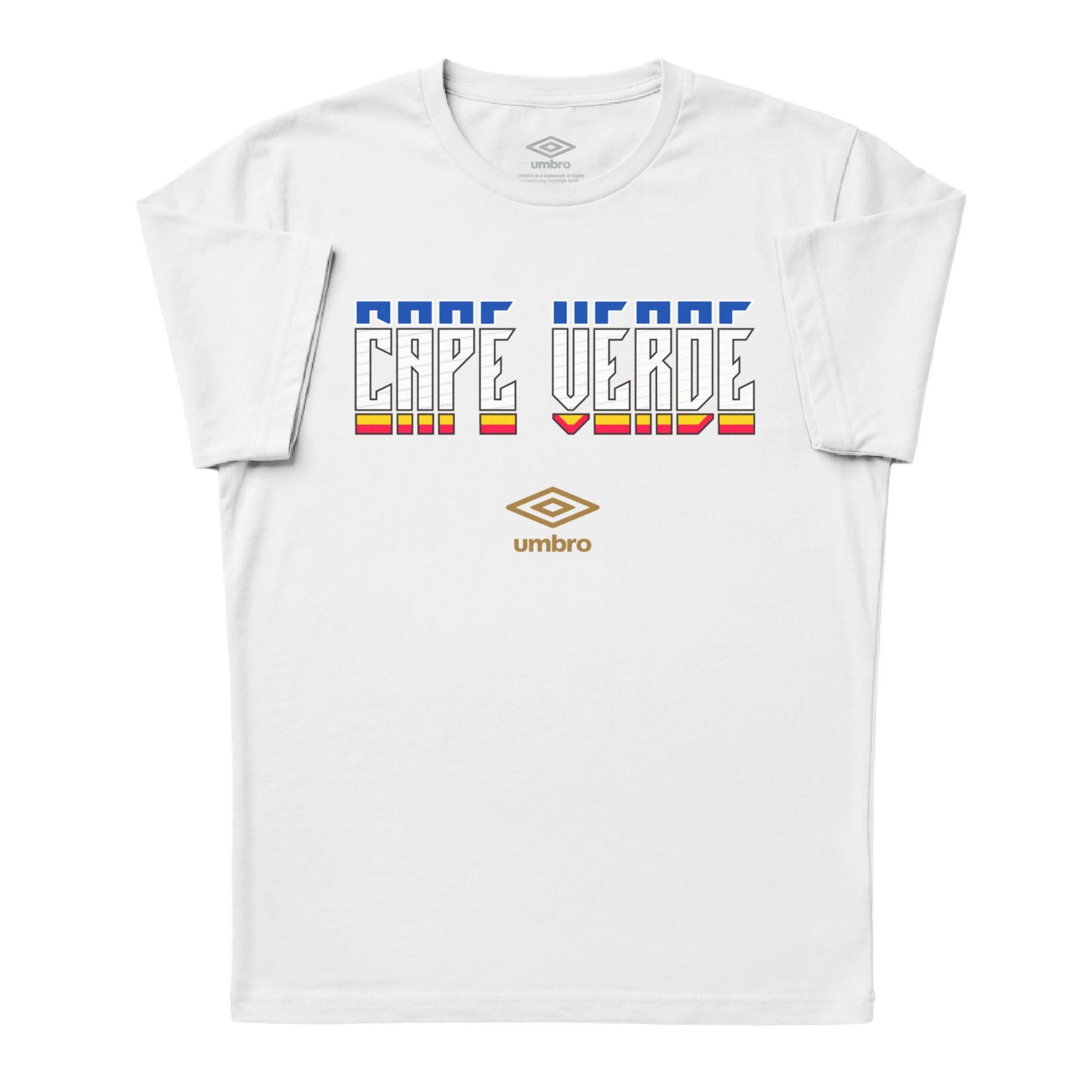 Cabo Verde Stacked white soccer tee in cotton with short sleeves - Shop men's workout tee shirts by Umbro.