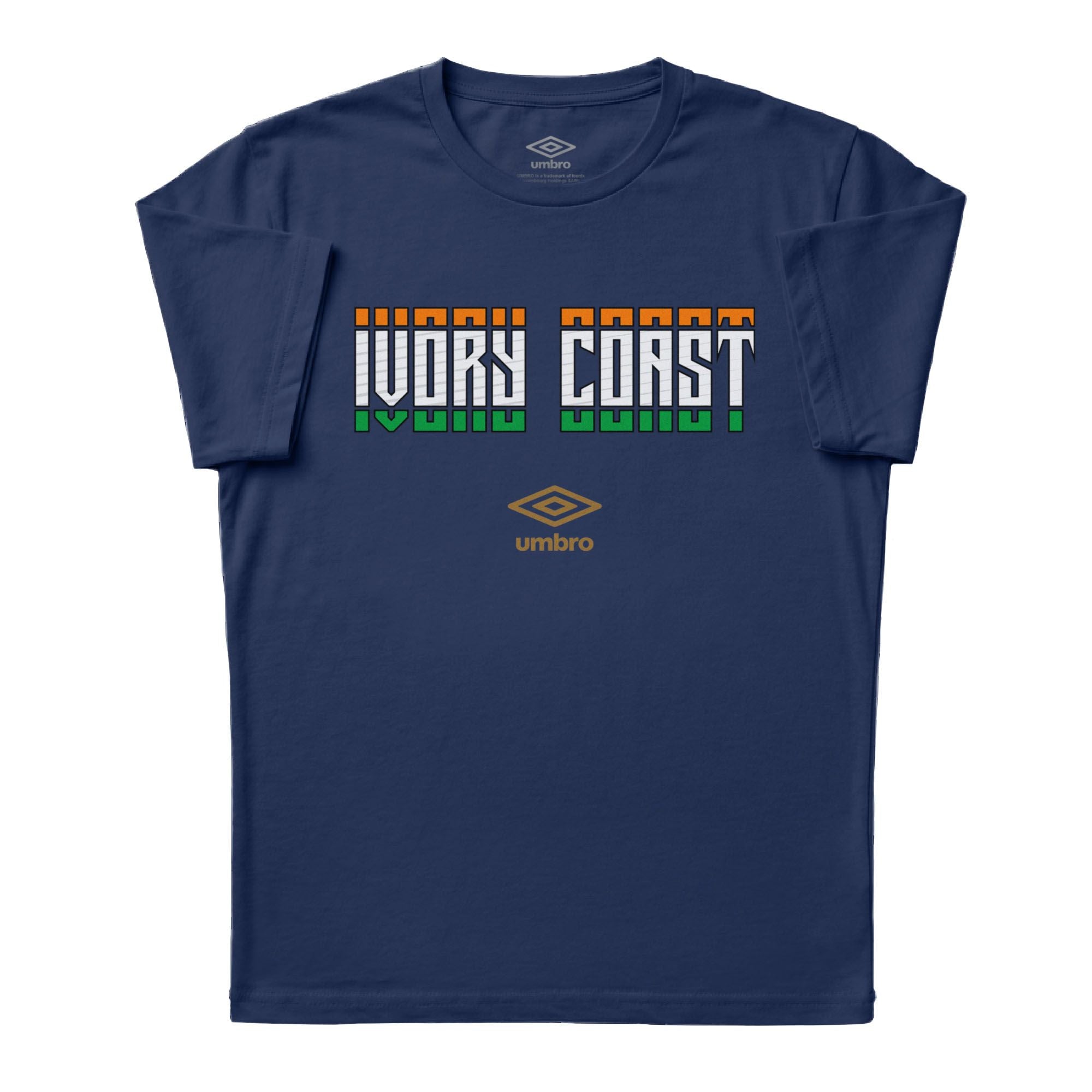 Côte d'Ivoire Stacked navy blue soccer tee in cotton with short sleeves - Shop men's workout tee shirts by Umbro.