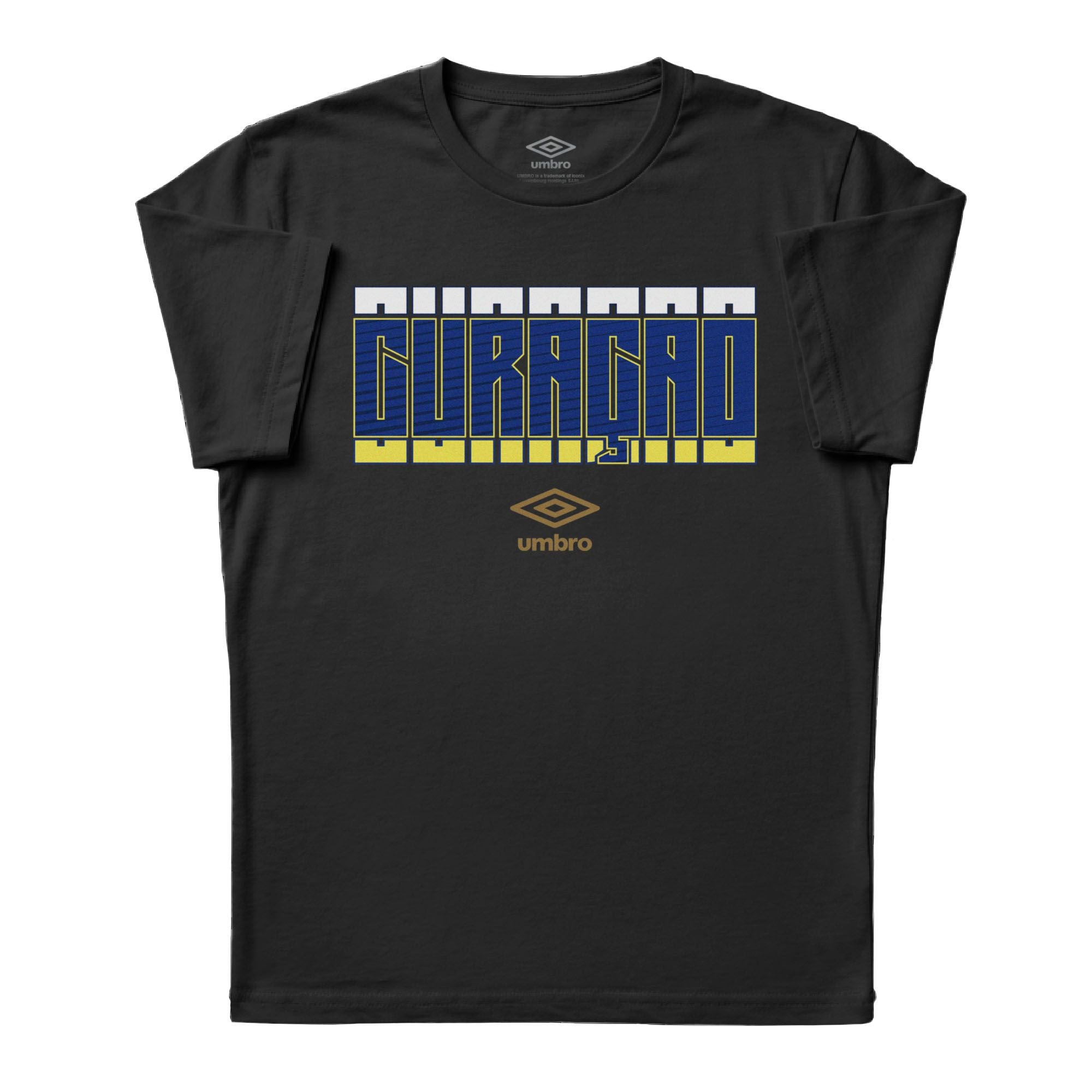 Curaçao Stacked black soccer tee in  cotton with short sleeves and round neck - Shop men's workout tees by Umbro.