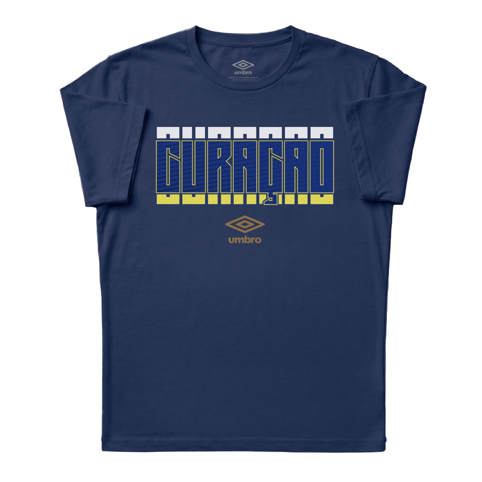 Curaçao Stacked navy blue soccer tee in cotton with short sleeves and round neck - Shop men's workout tees by Umbro
