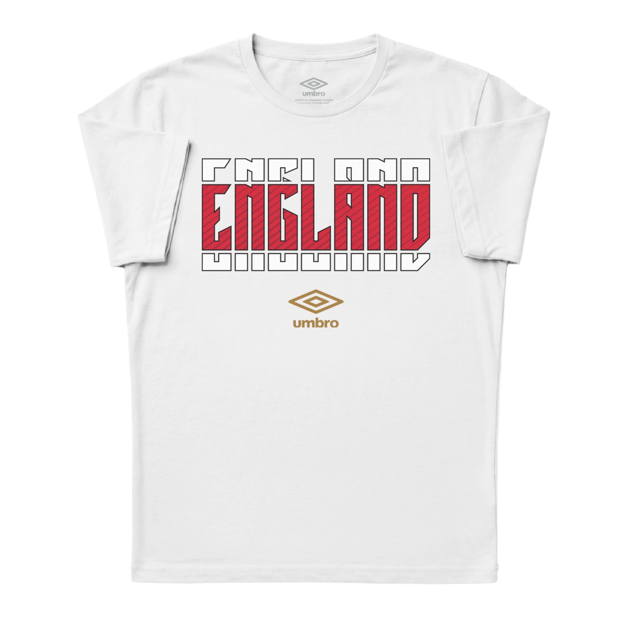 England Stacked white soccer tee in 100% cotton with short sleeves and round neck. Shop men's workout tees by Umbro.