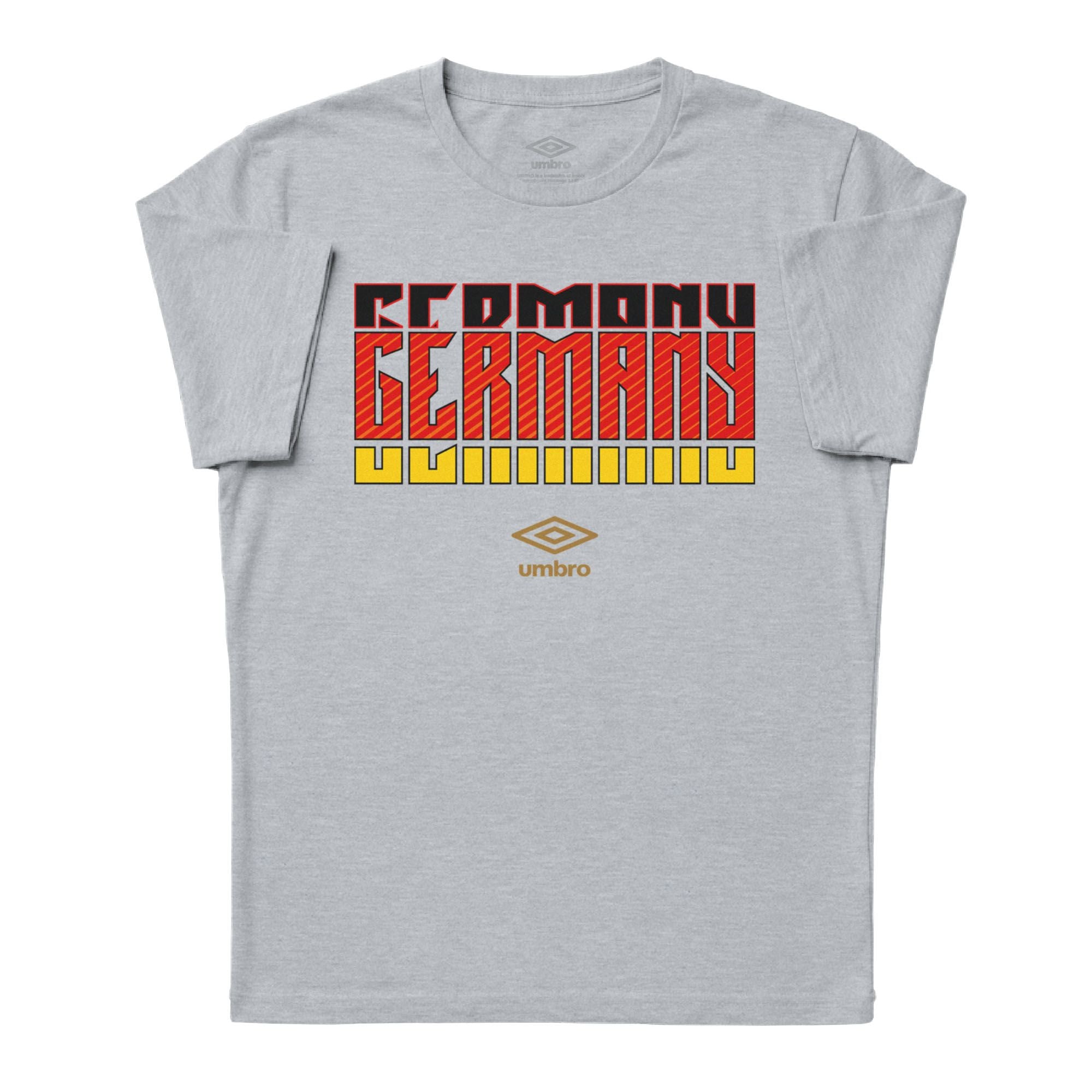 Germany Stacked grey soccer tee in 100% cotton with short sleeves and round neck. Shop men's graphic tees by Umbro.