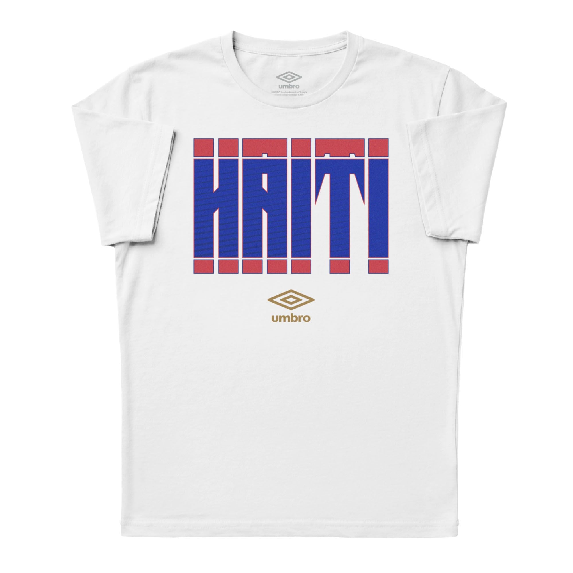 Haiti Stacked white soccer tee in 100% cotton with short sleeves and round neck - Shop men's workout tees by Umbro