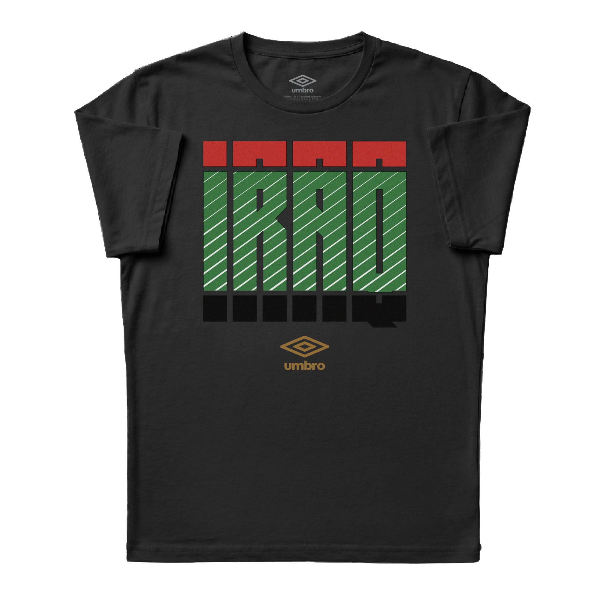 Iraq Stacked black soccer tee in 100% cotton with short sleeves and round neck - Shop men's workout tees by Umbro