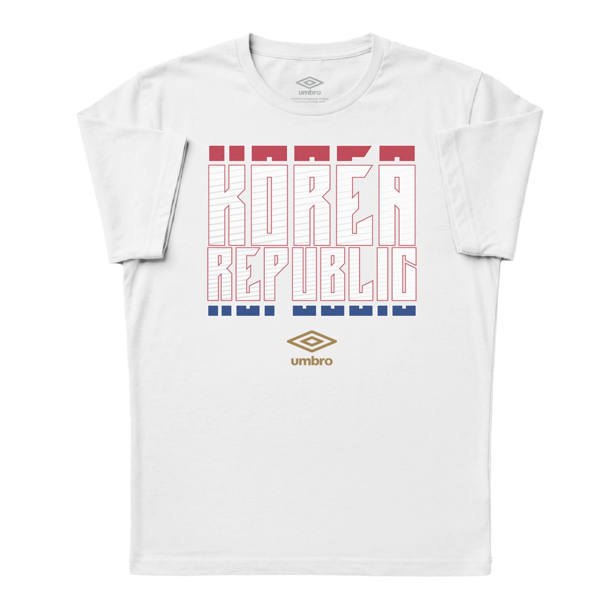 Korea Stacked white soccer tee in 100% cotton with short sleeves and round neck - Shop men's workout tees by Umbro