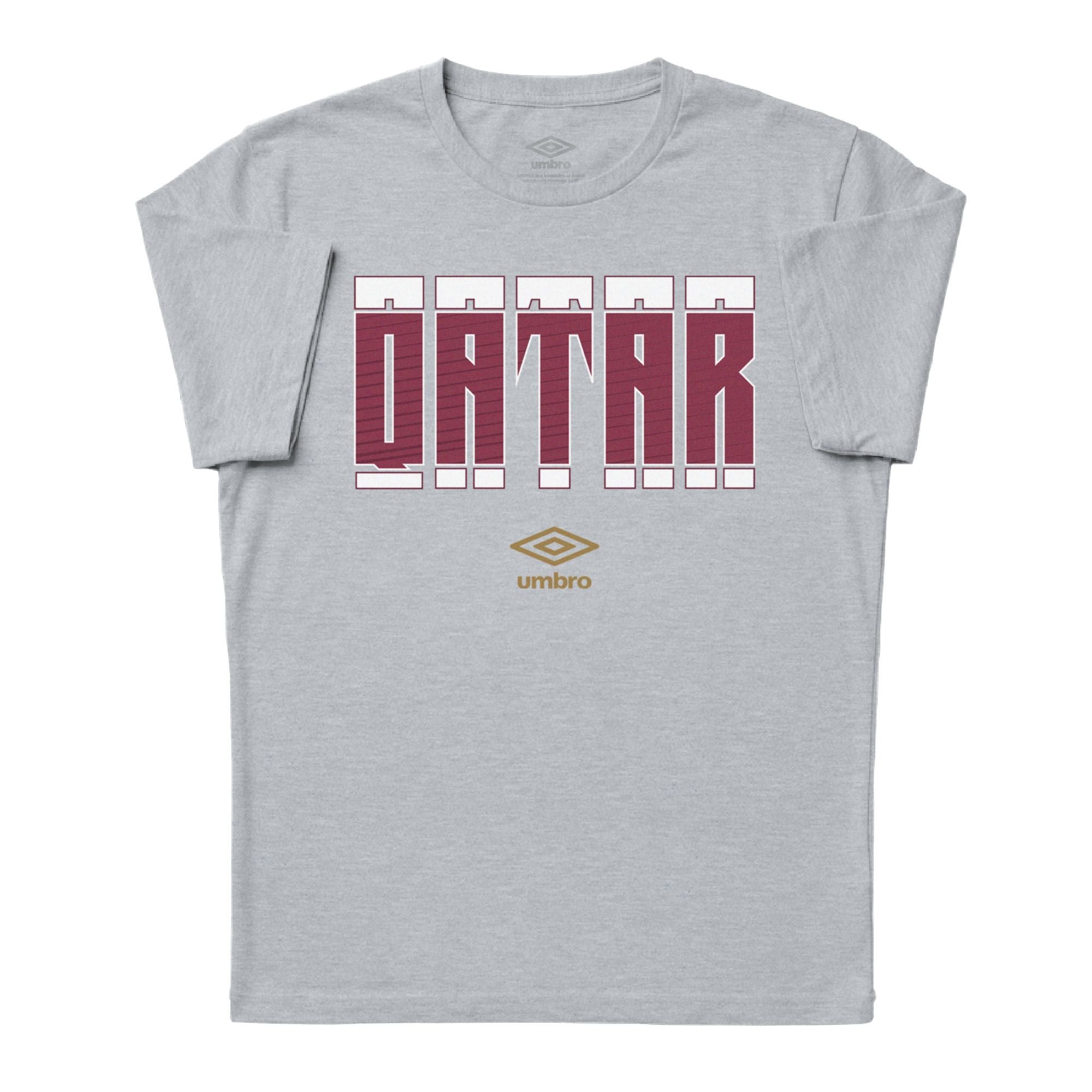 Qatar Stacked grey soccer tee in 100% cotton with short sleeves and round neck - Shop men's workout tees by Umbro.