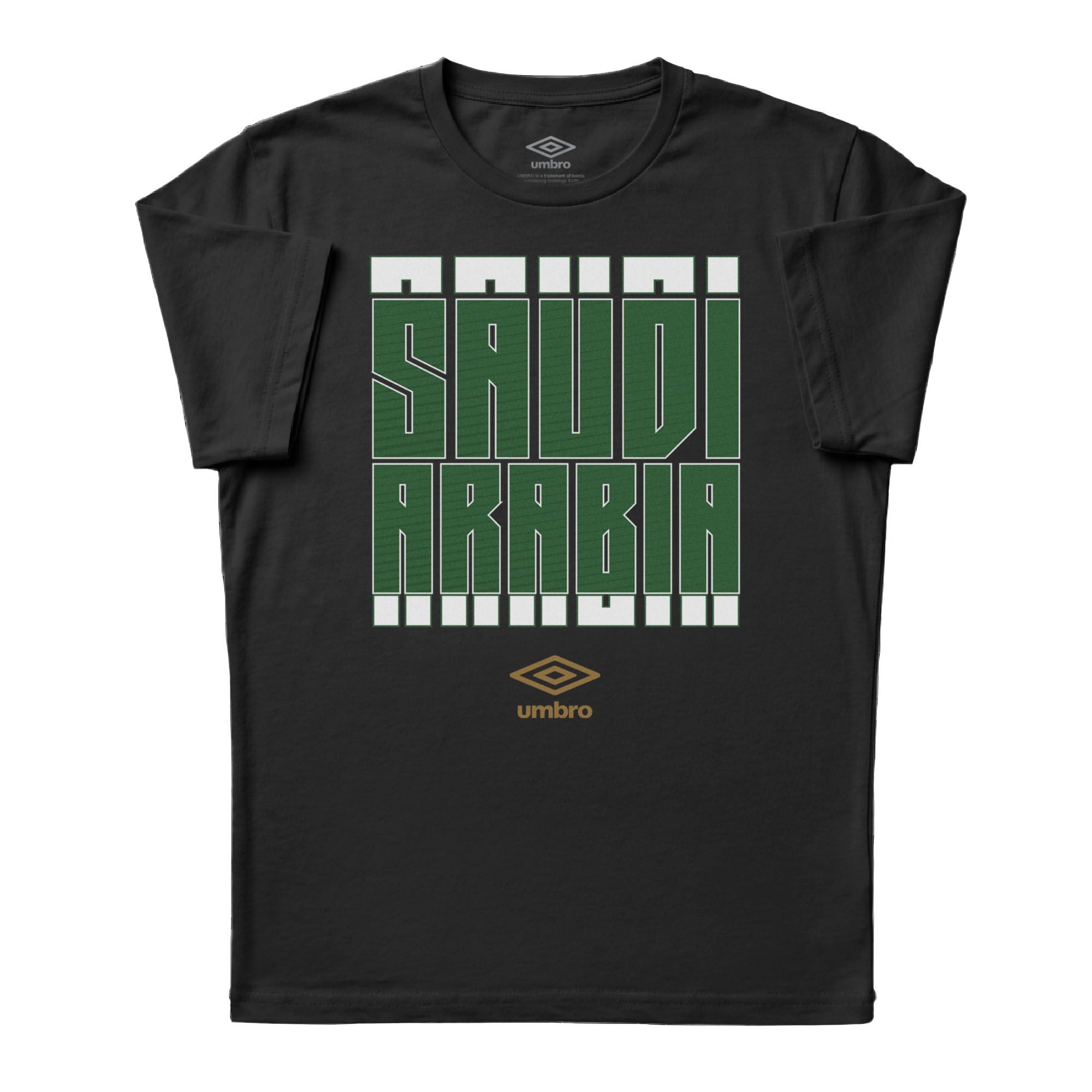 Saudi Arabia Stacked black soccer tee in cotton with short sleeves and round neck - Shop men's workout tees by Umbro
