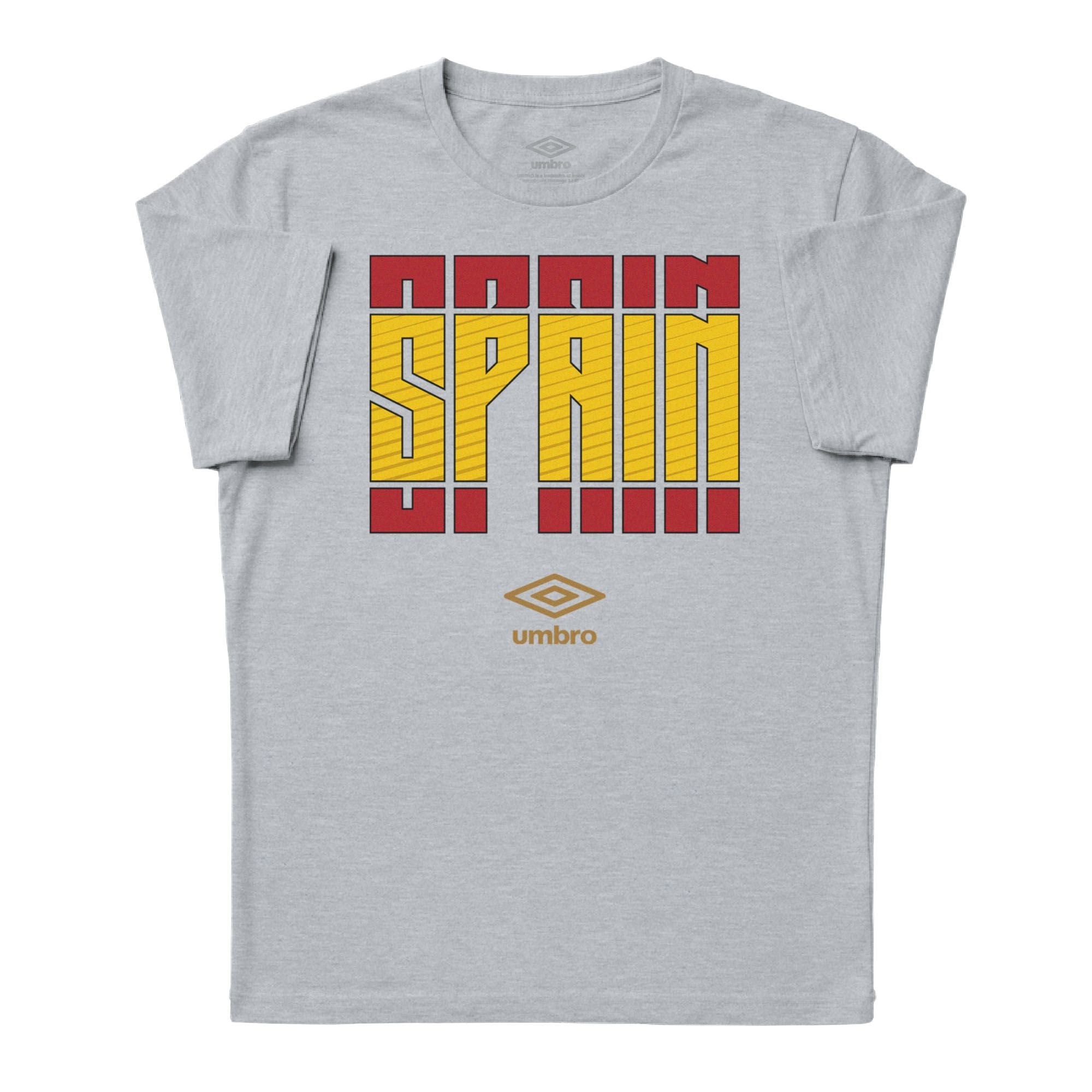 Spain Stacked grey soccer tee in 100% cotton with short sleeves and round neck. Shop men's graphic tees by Umbro.