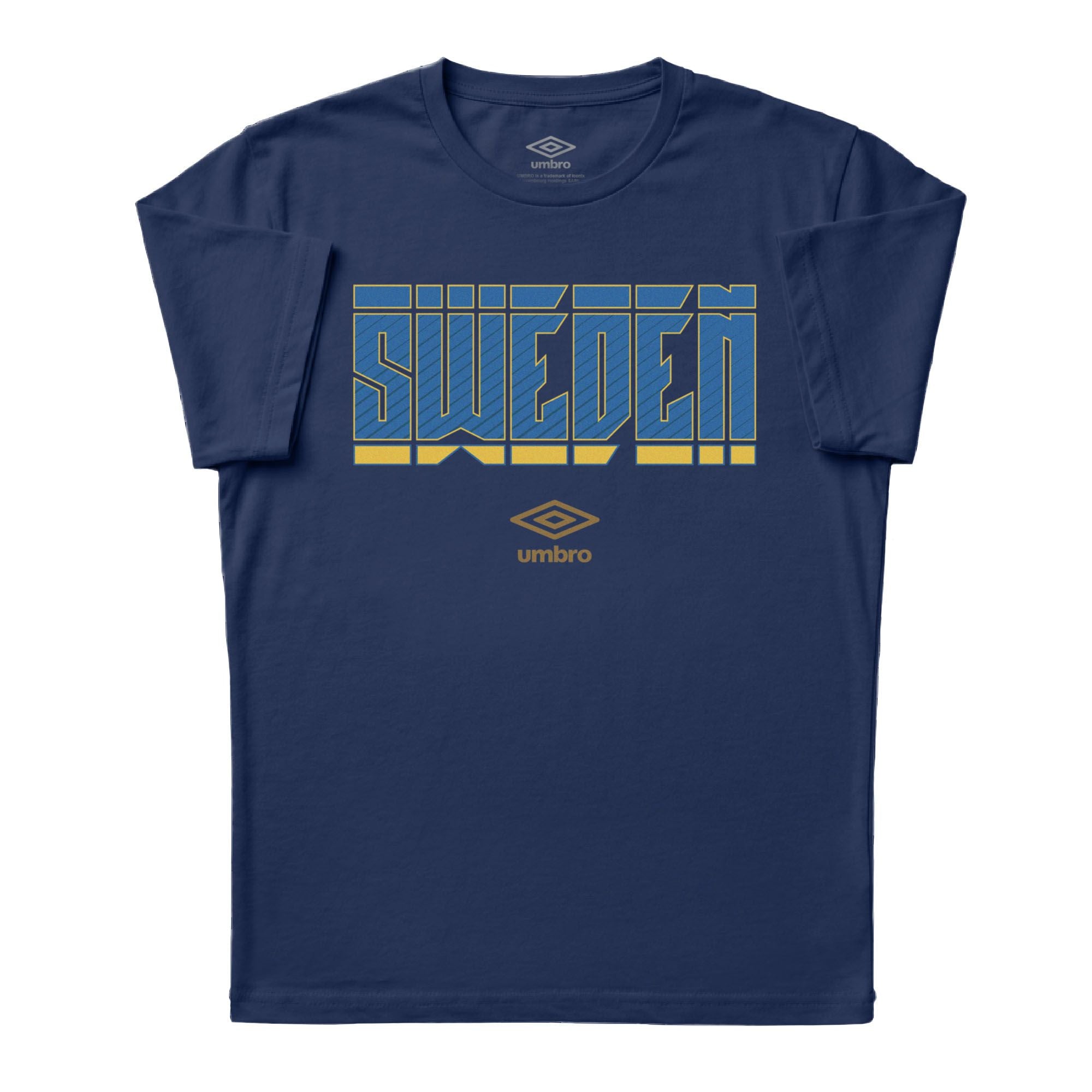 Sweden Stacked navy blue soccer tee in cotton with short sleeves and round neck - Shop men's workout tees by Umbro