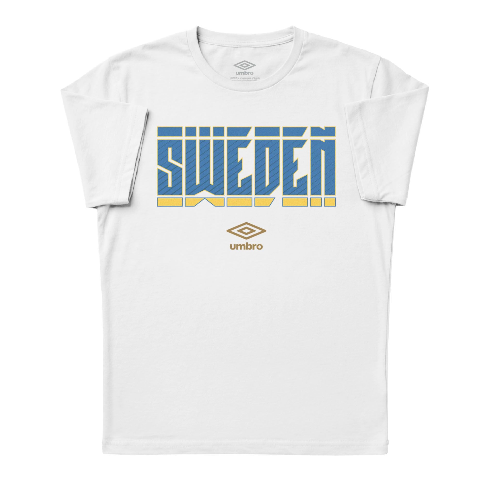 Sweden Stacked white soccer tee in 100% cotton with short sleeves and round neck - Shop men's workout tees by Umbro