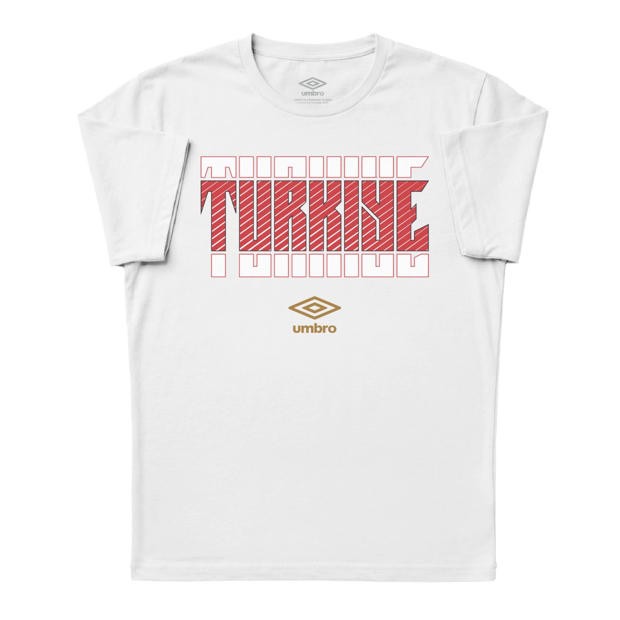 Turkiye Stacked white soccer tee in 100% cotton with short sleeves and round neck - Shop men's workout tees by Umbro.